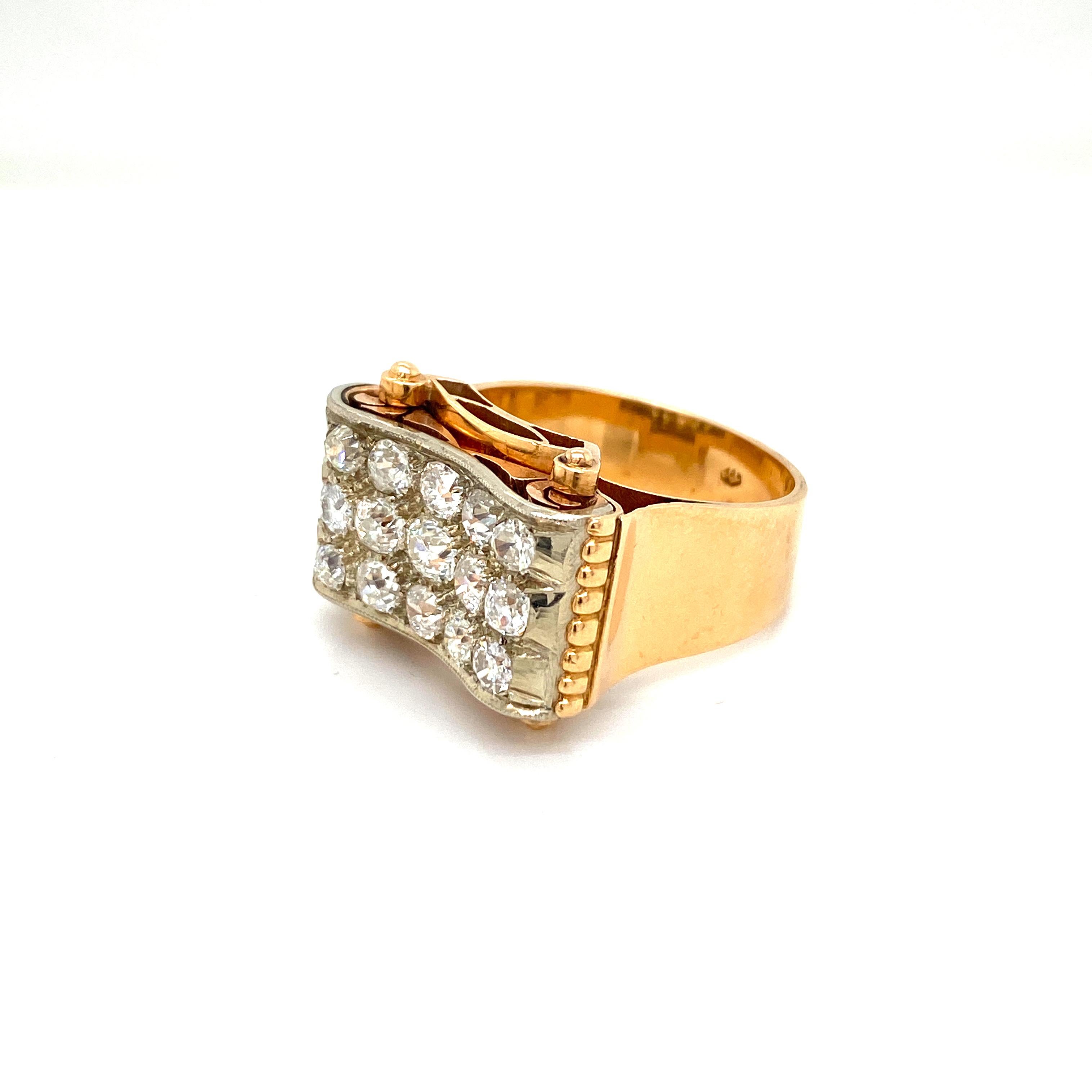 Old Mine Cut Retro 3.30 Carat Diamond Gold Cocktail Ring For Sale