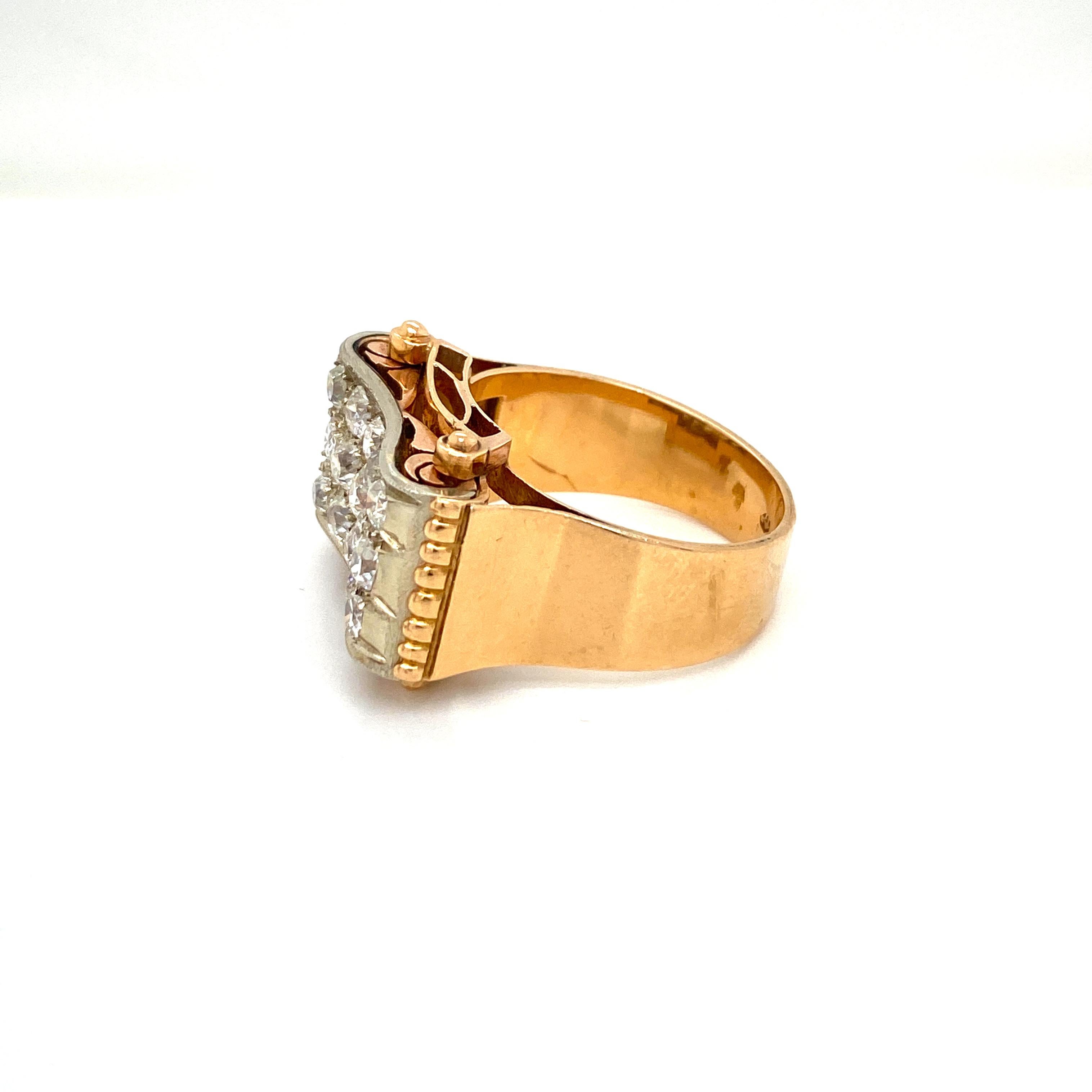 Retro 3.30 Carat Diamond Gold Cocktail Ring For Sale 1