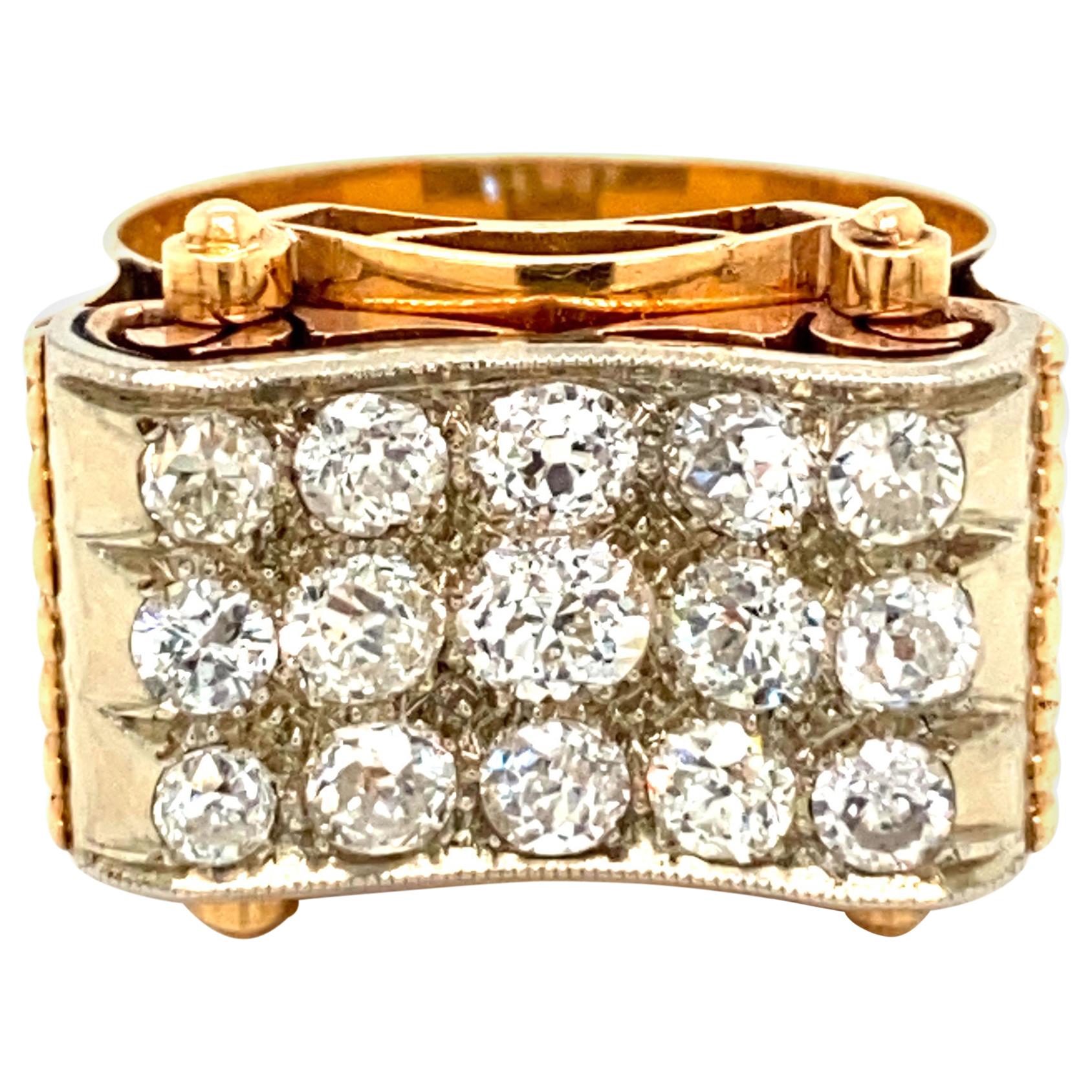 Bague cocktail rétro en or avec diamants de 3,30 carats en vente