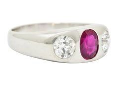 Bague à anneau gitan unisexe rétro en platine avec diamants et rubis de Birmanie de 3,39 carats, sans chaleur, certifié AGL