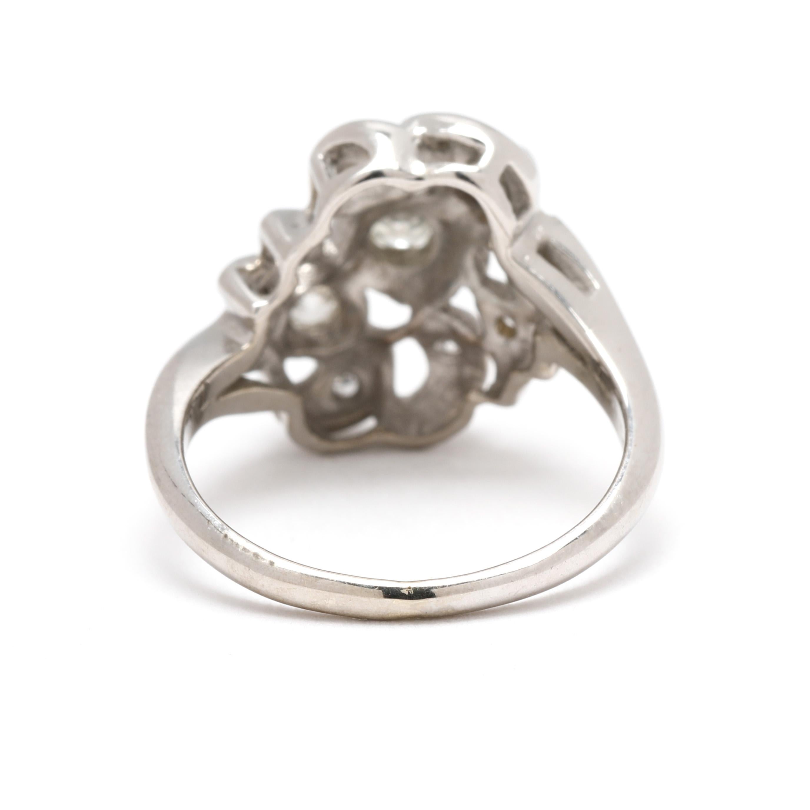 Retro .33ctw Diamant-Cluster-Ring, 14k Weißgold, Ring Größe 4,5 (Alteuropäischer Schliff) im Angebot