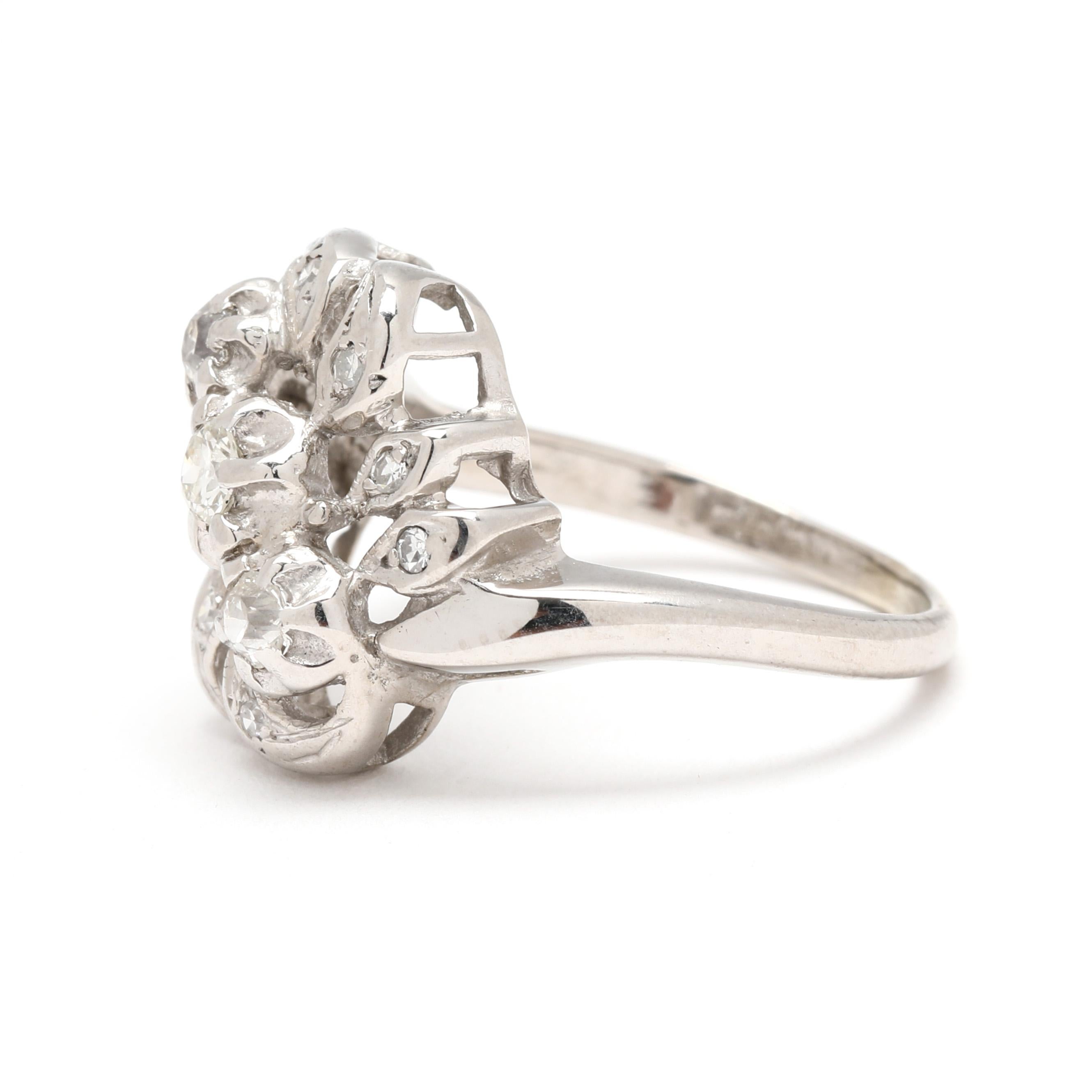 Retro .33ctw Diamant-Cluster-Ring, 14k Weißgold, Ring Größe 4,5 im Zustand „Gut“ im Angebot in McLeansville, NC