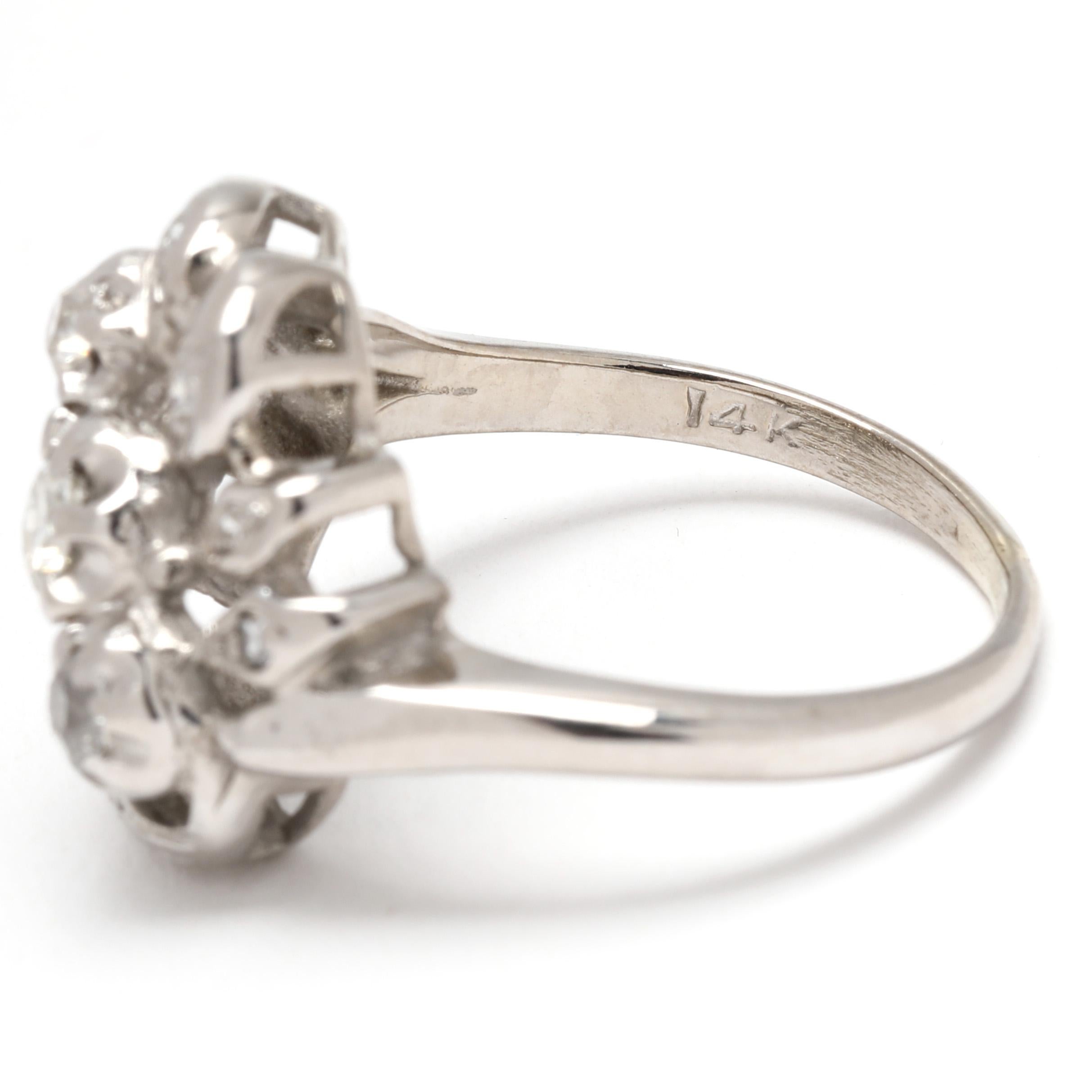 Retro .33ctw Diamant-Cluster-Ring, 14k Weißgold, Ring Größe 4,5 für Damen oder Herren im Angebot