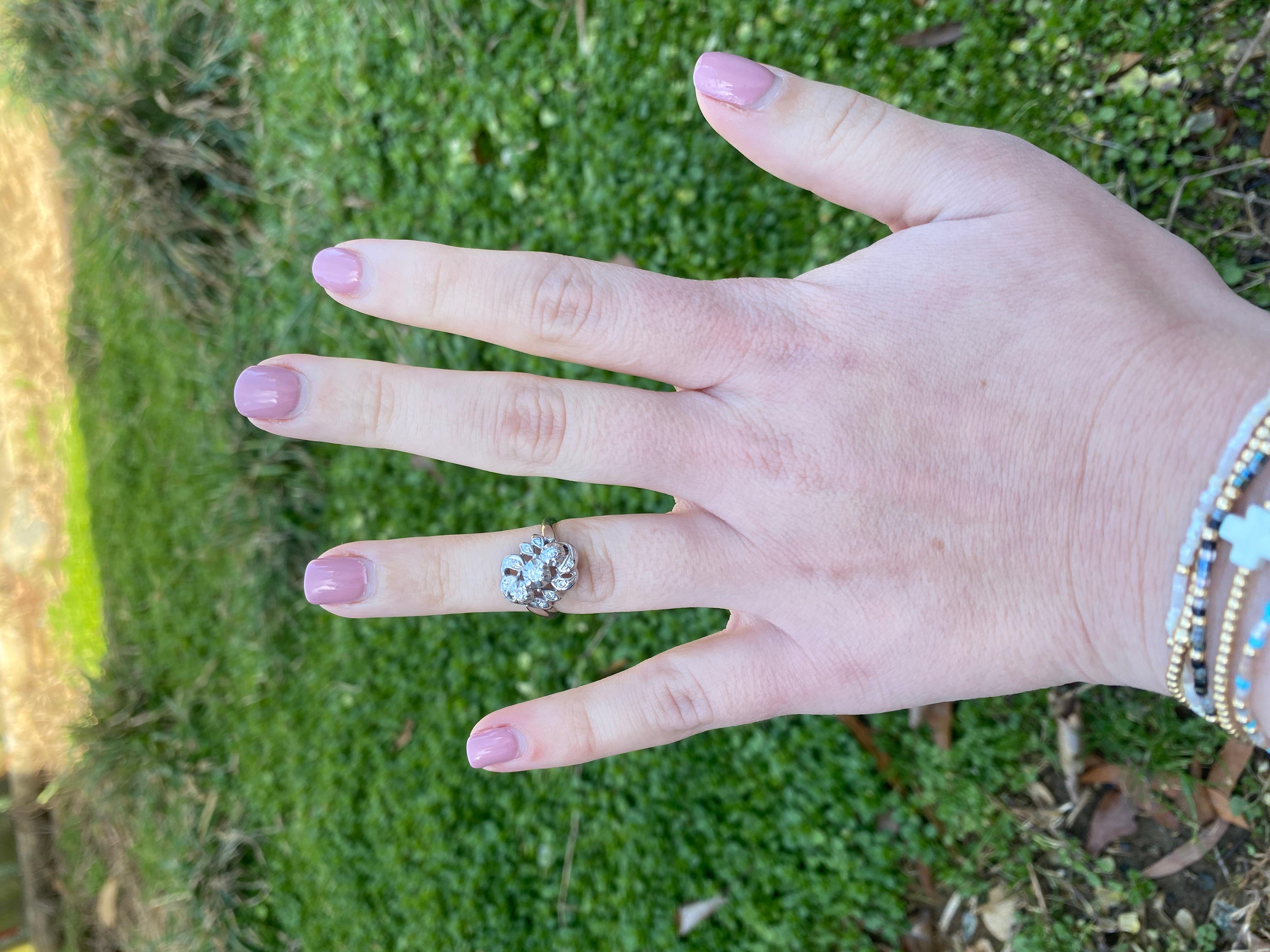 Retro .33ctw Diamant-Cluster-Ring, 14k Weißgold, Ring Größe 4,5 im Angebot 2