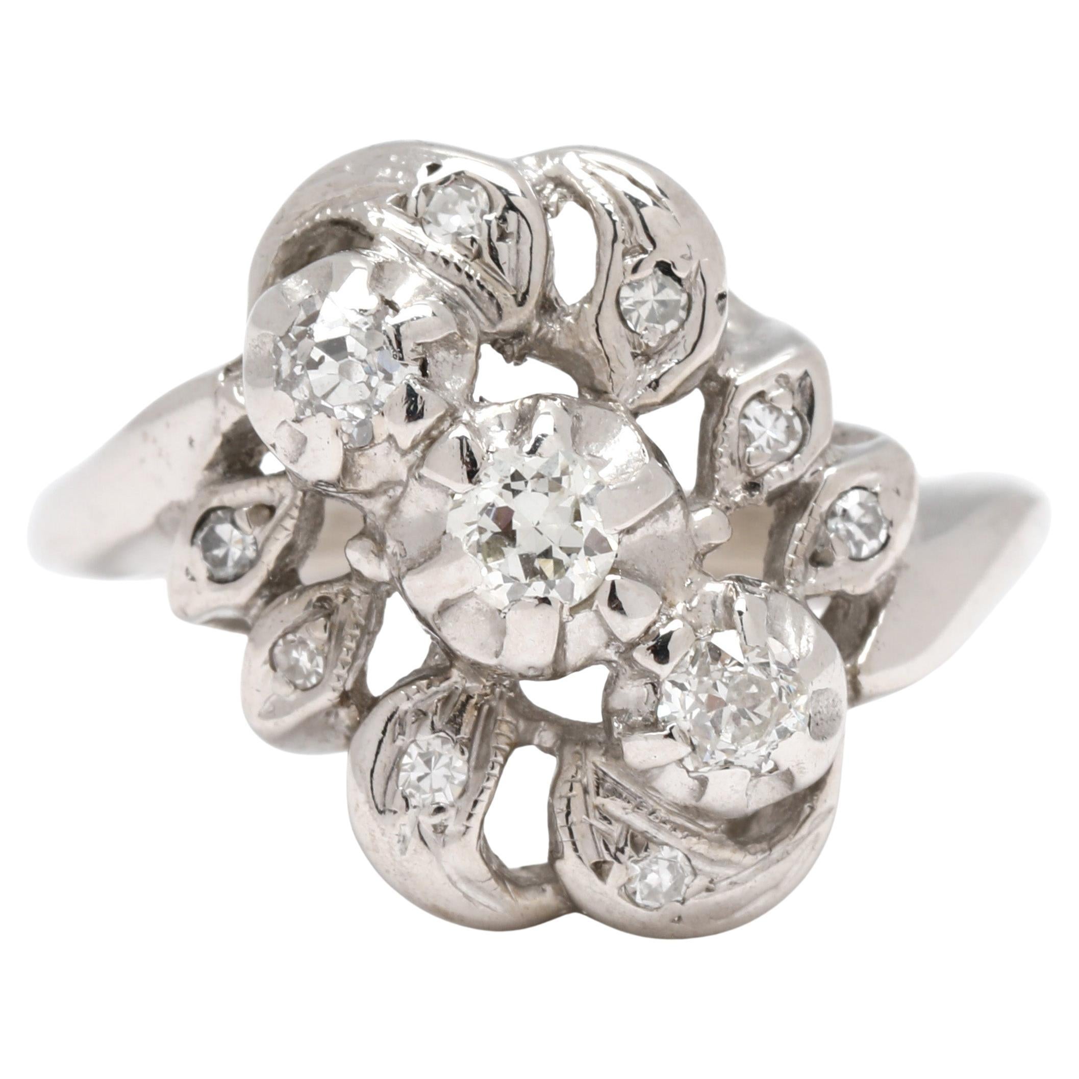 Retro .33ctw Diamond Cluster Ring, 14k White Gold, Ring Size 4.5