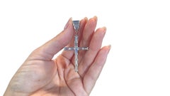 Retro 3.40 Carat Baguette Cut Diamond Platinum Cross Pendant
