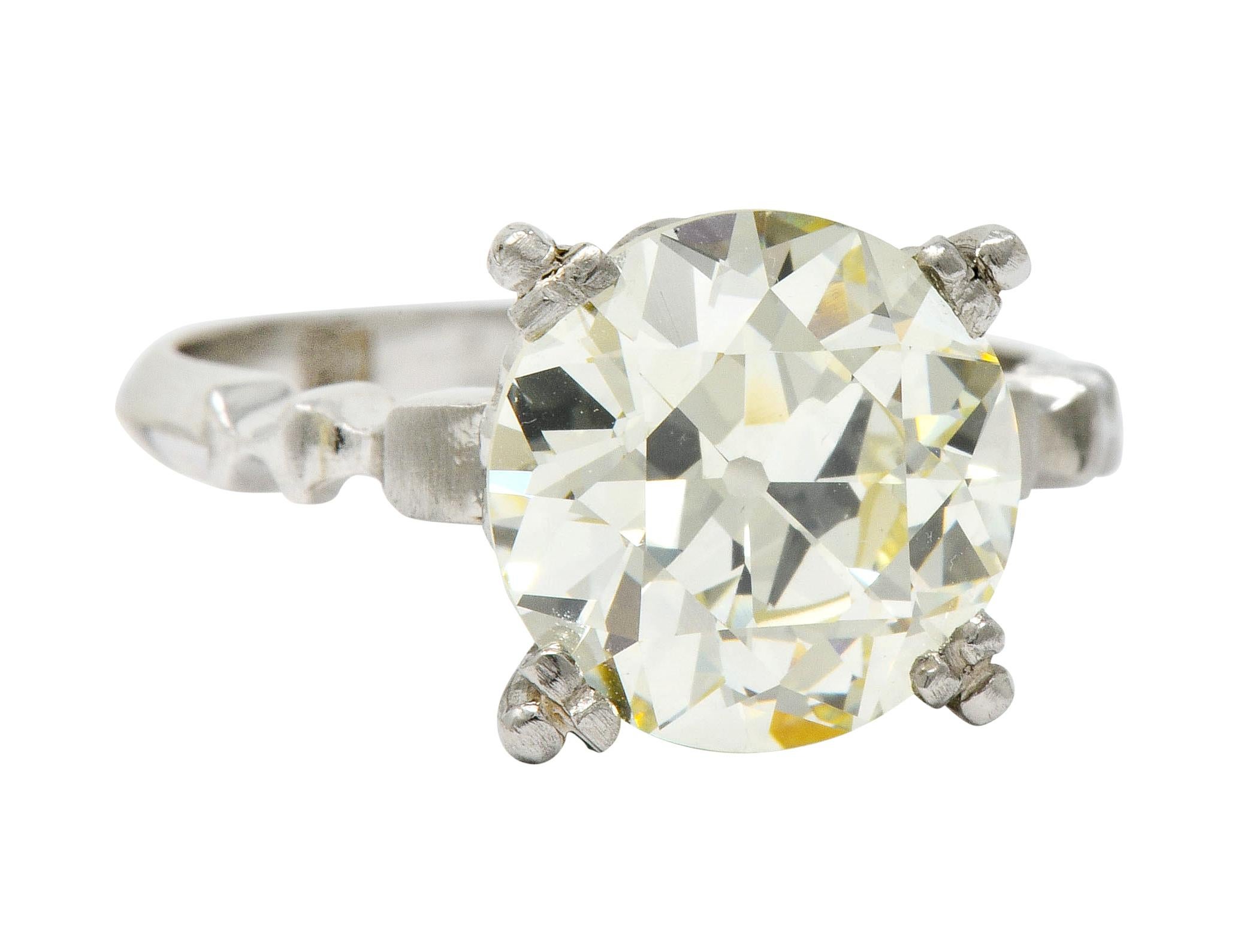 Retro 3.47 Carat Diamond Platinum Engagement Ring GIA 6
