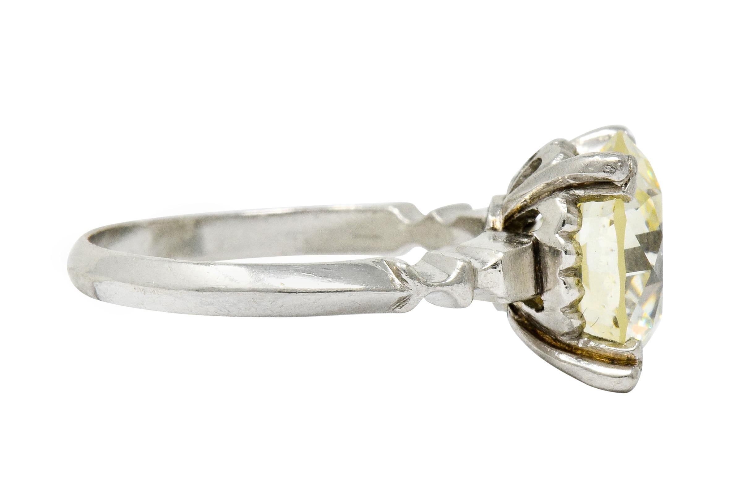 Retro 3.47 Carat Diamond Platinum Engagement Ring GIA 2