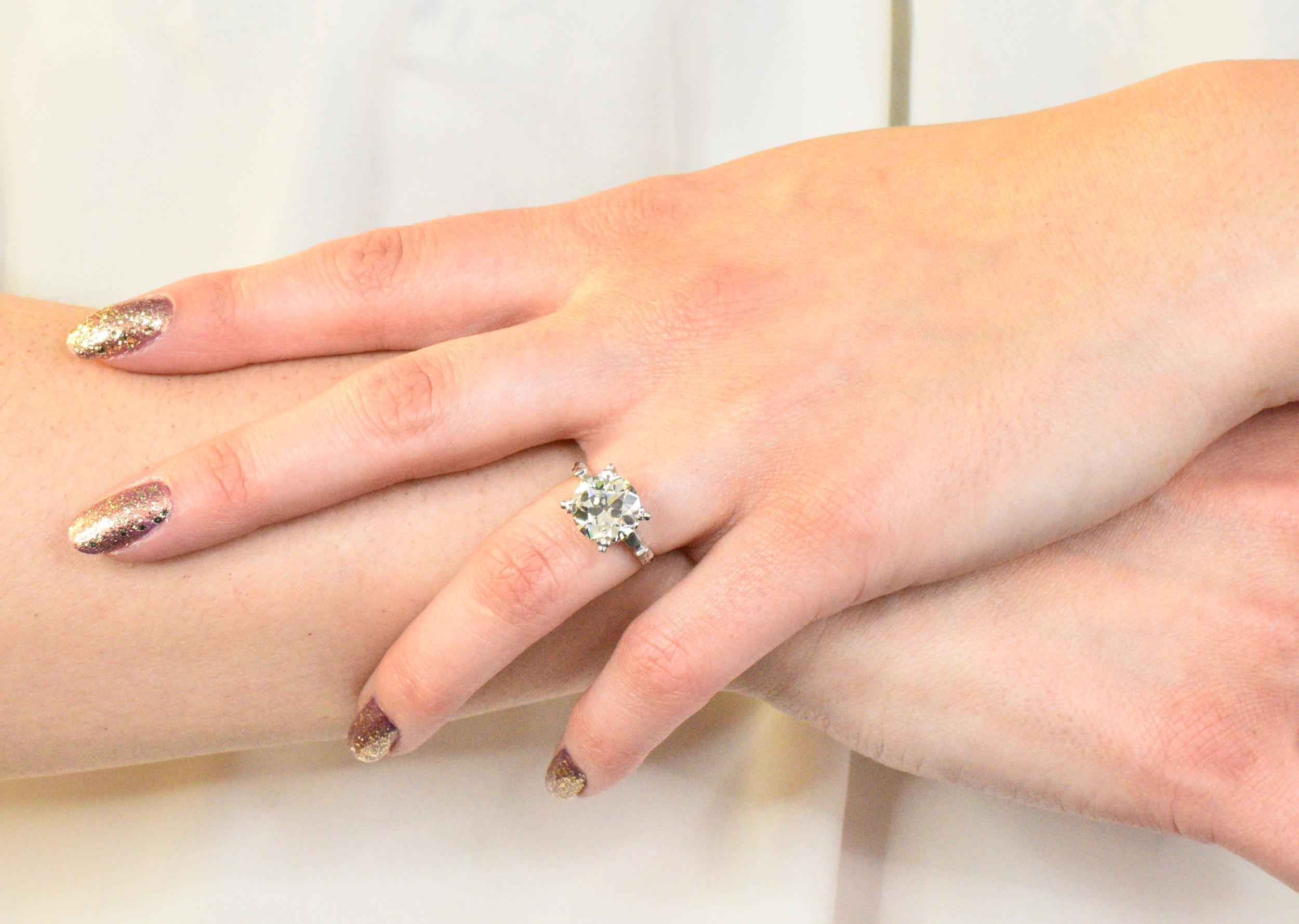 Women's or Men's Retro 3.47 Carat Diamond Platinum Engagement Ring GIA