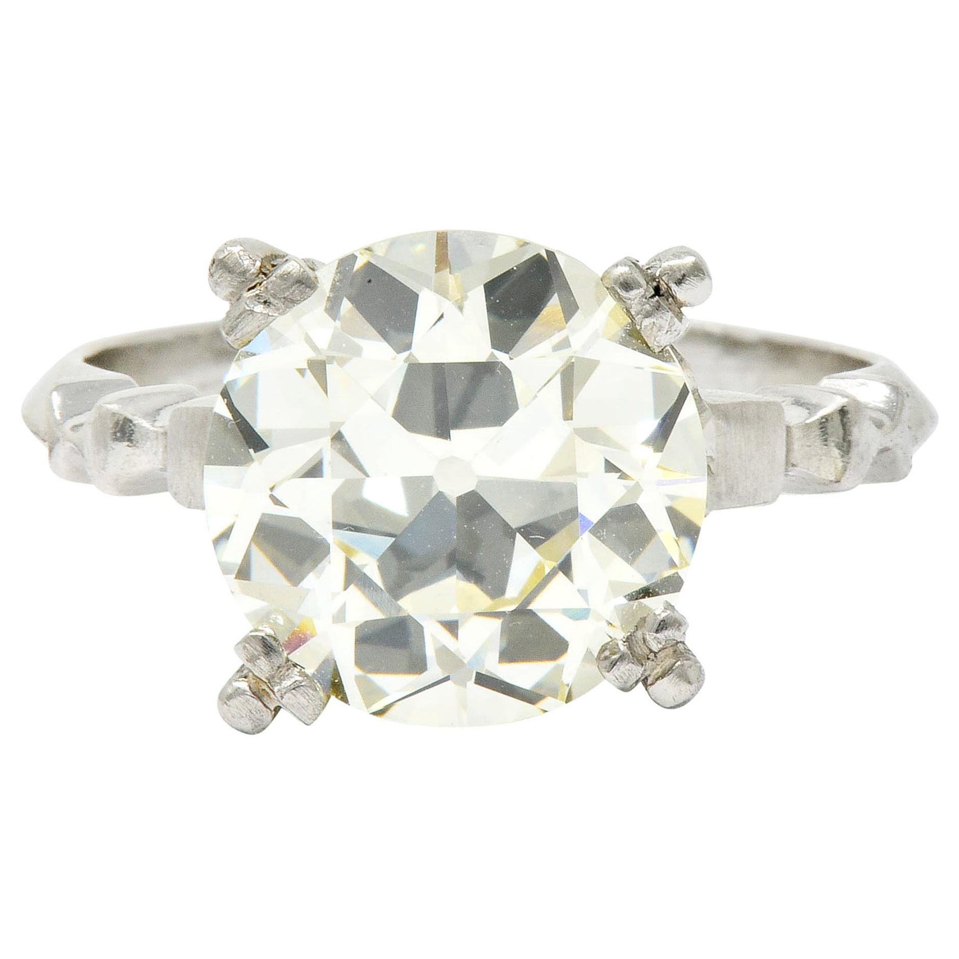 Retro 3.47 Carat Diamond Platinum Engagement Ring GIA
