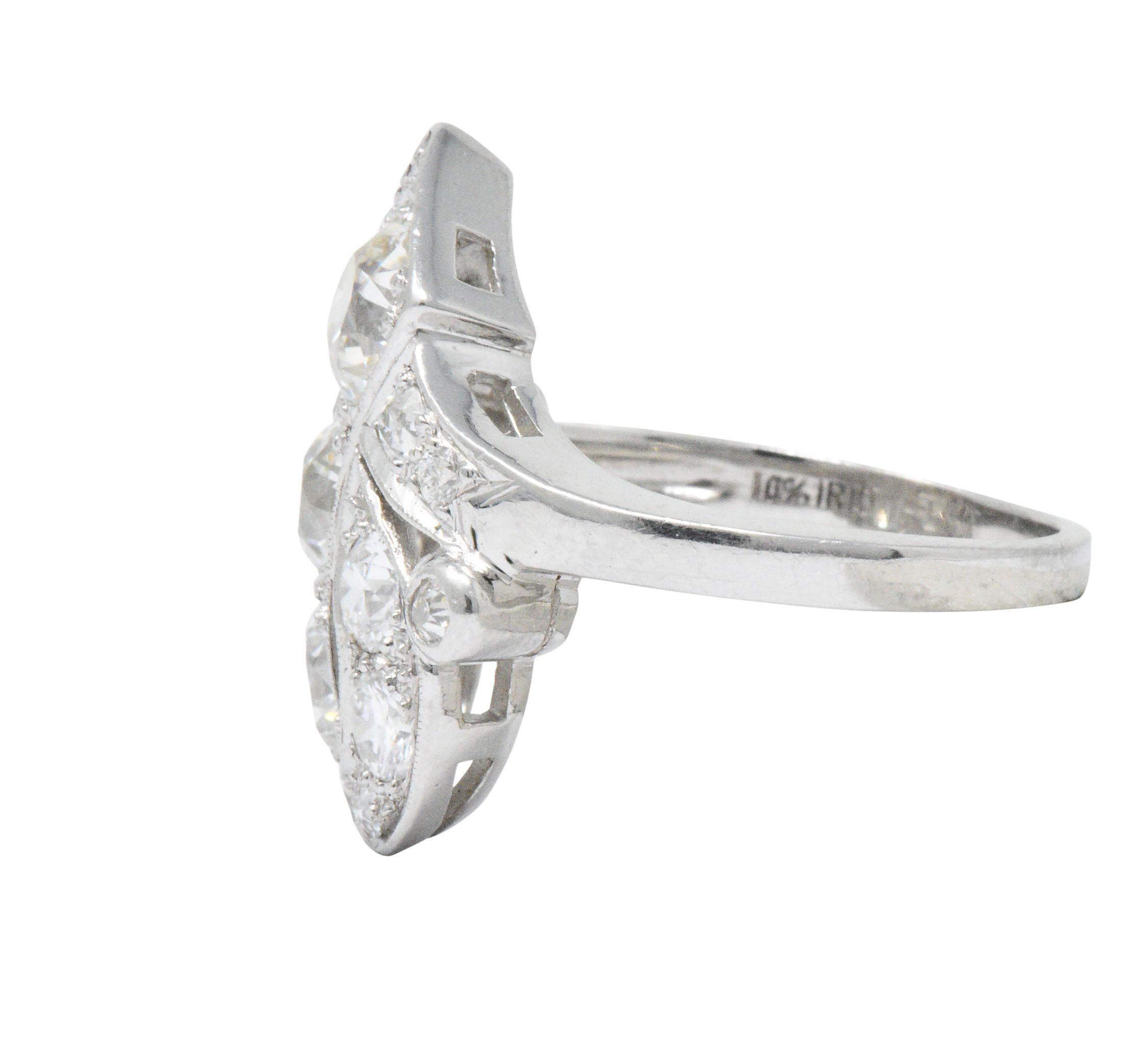 Women's or Men's Retro 3.49 Carat Diamond Platinum Cocktail Ring