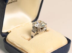 Retro 3.50 Carat Old European Cut Ring. Diamond Square Ring Platinum JVS1 French