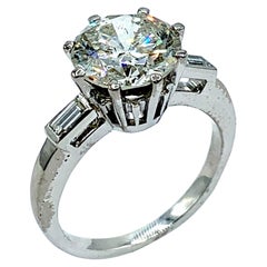 Retro 3.58 Carat Round Brilliant Diamond Platinum Engagement Ring