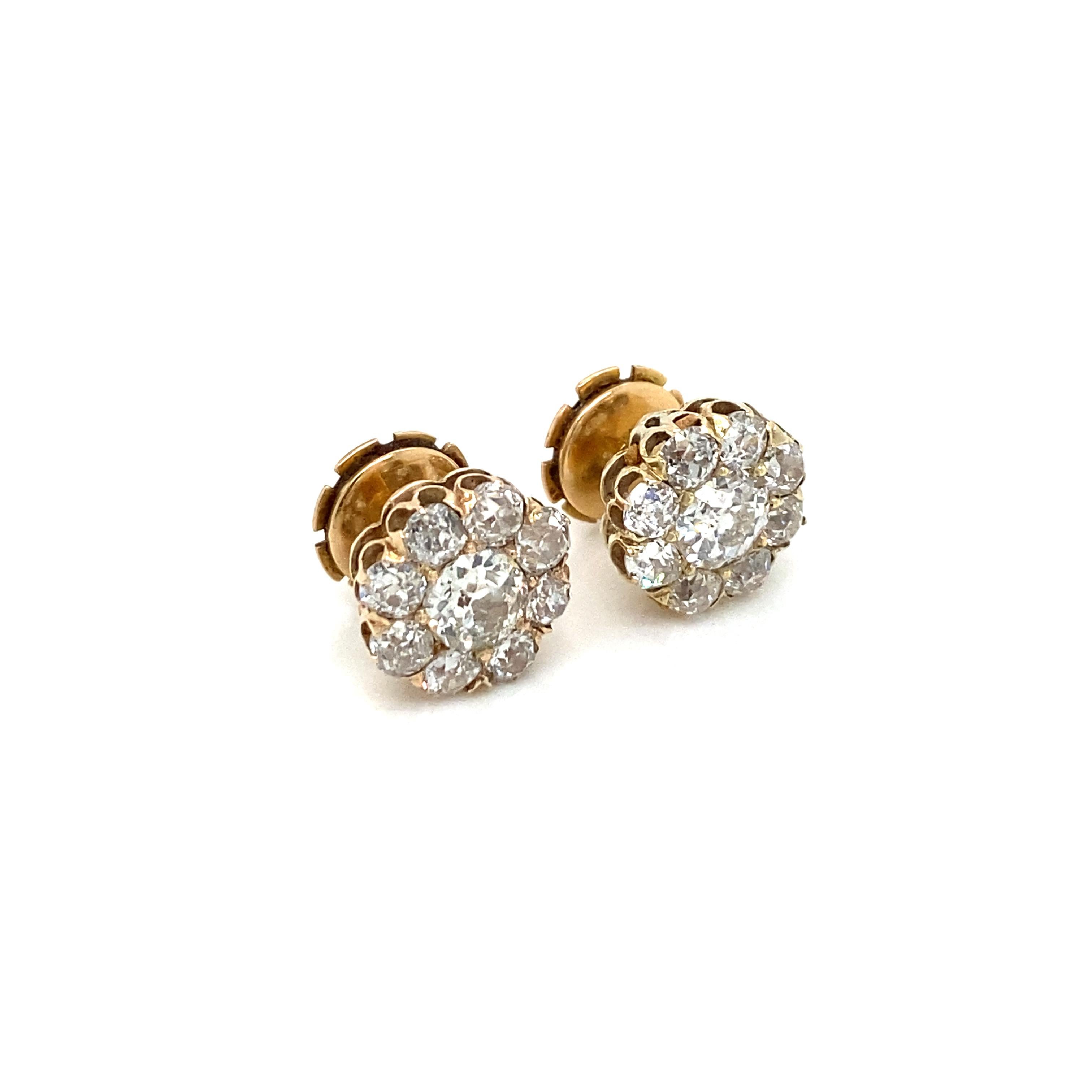Retro 3.70 Carats Old Mine Cut Diamond Cluster Stud Earrings For Sale 6