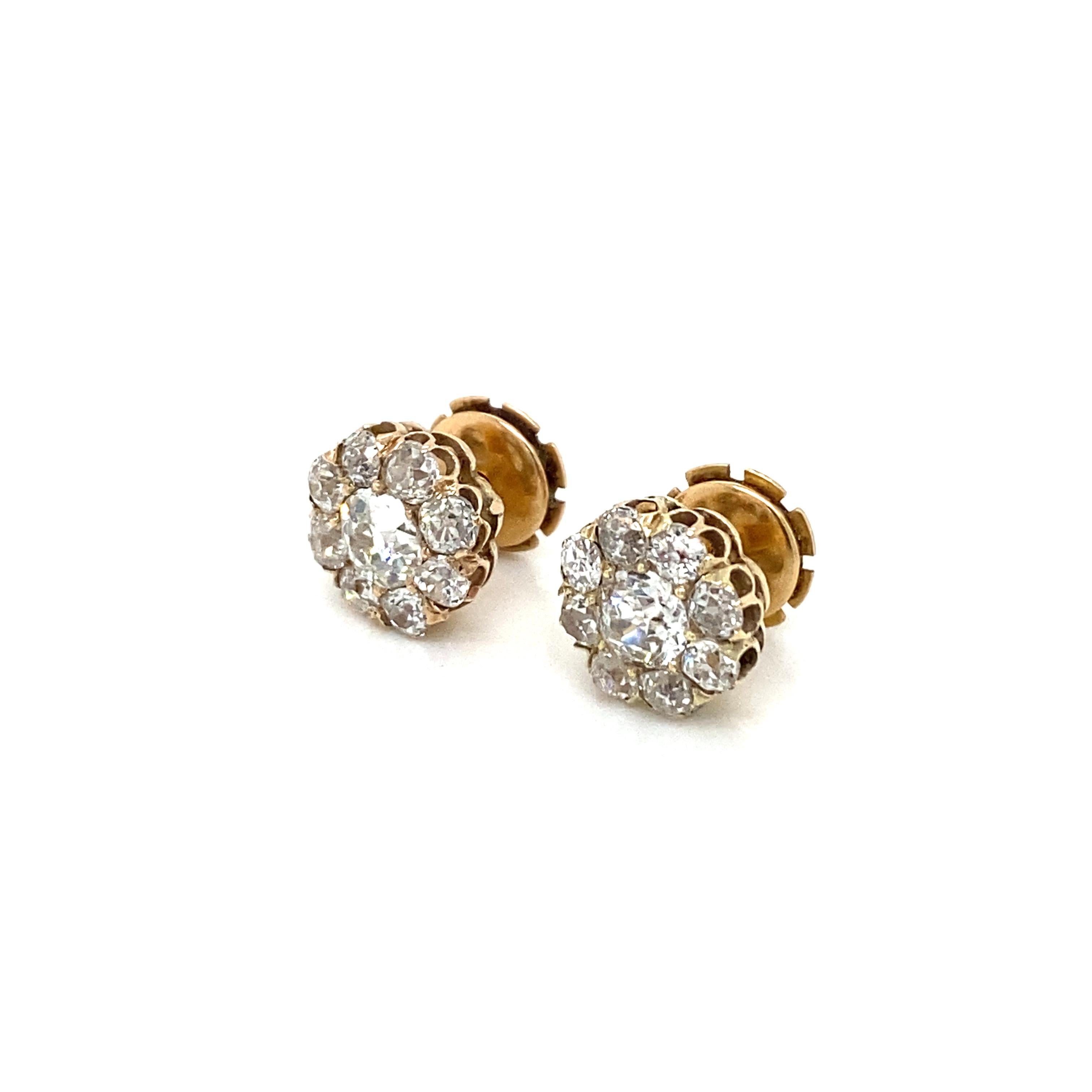 Retro 3.70 Carats Old Mine Cut Diamond Cluster Stud Earrings For Sale 8