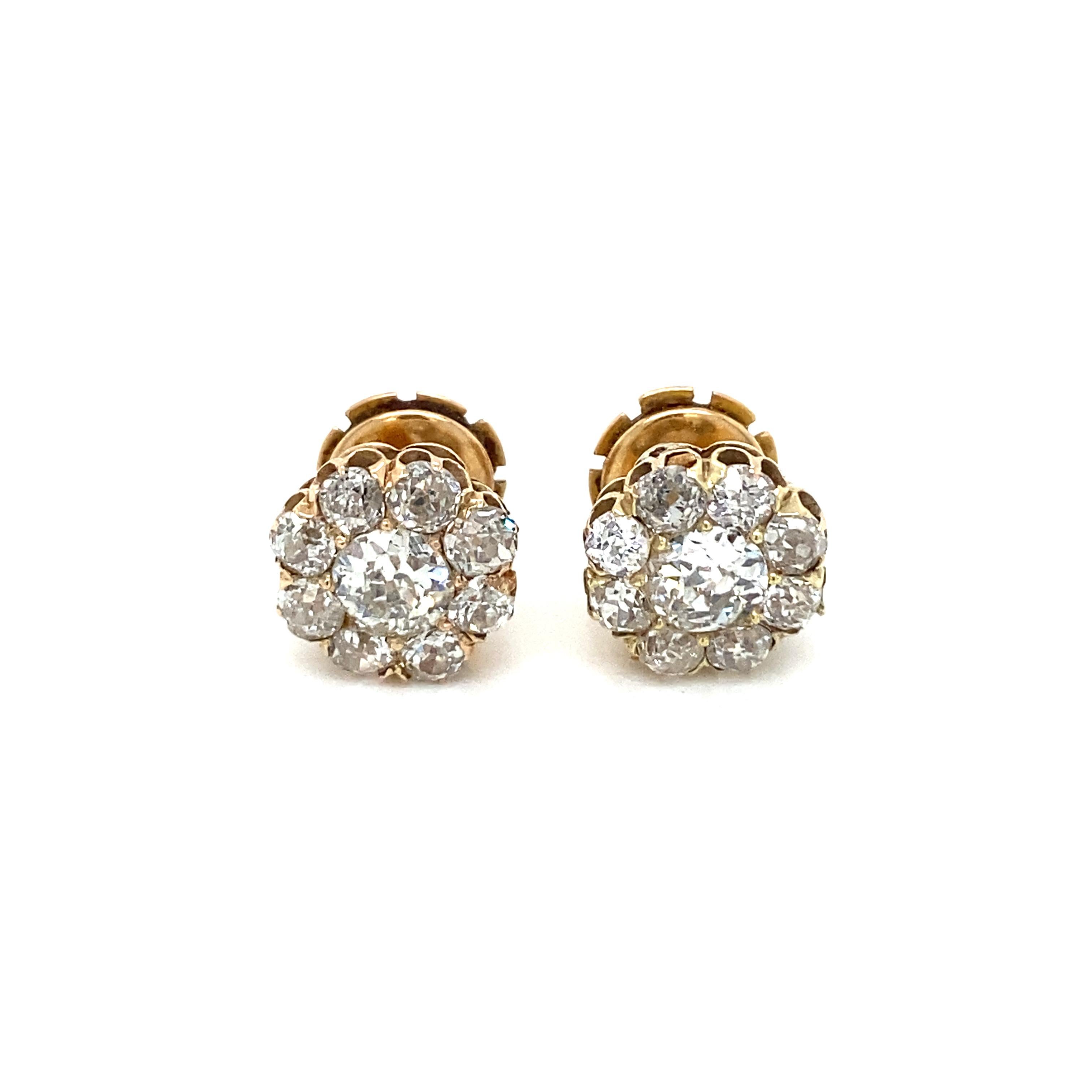Retro 3,70 Karat Diamant-Cluster-Ohrstecker mit altem Minenschliff (Alteuropäischer Brillantschliff) im Angebot