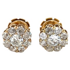Retro 3.70 Carats Old Mine Cut Diamond Cluster Stud Earrings
