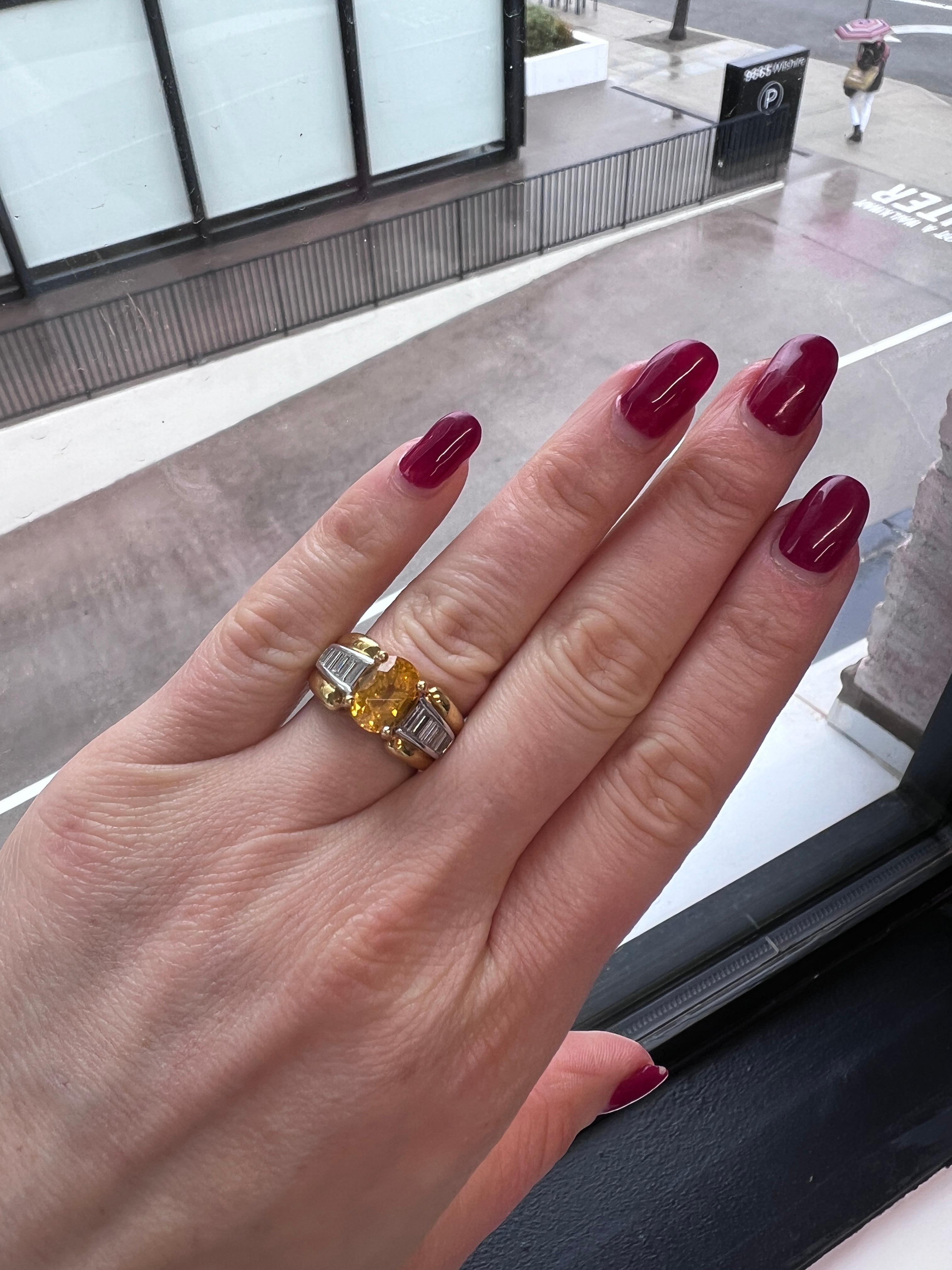 Retro 3.75 Carat Yellow-Orange Sapphire and Diamond Cocktail Ring For Sale 5