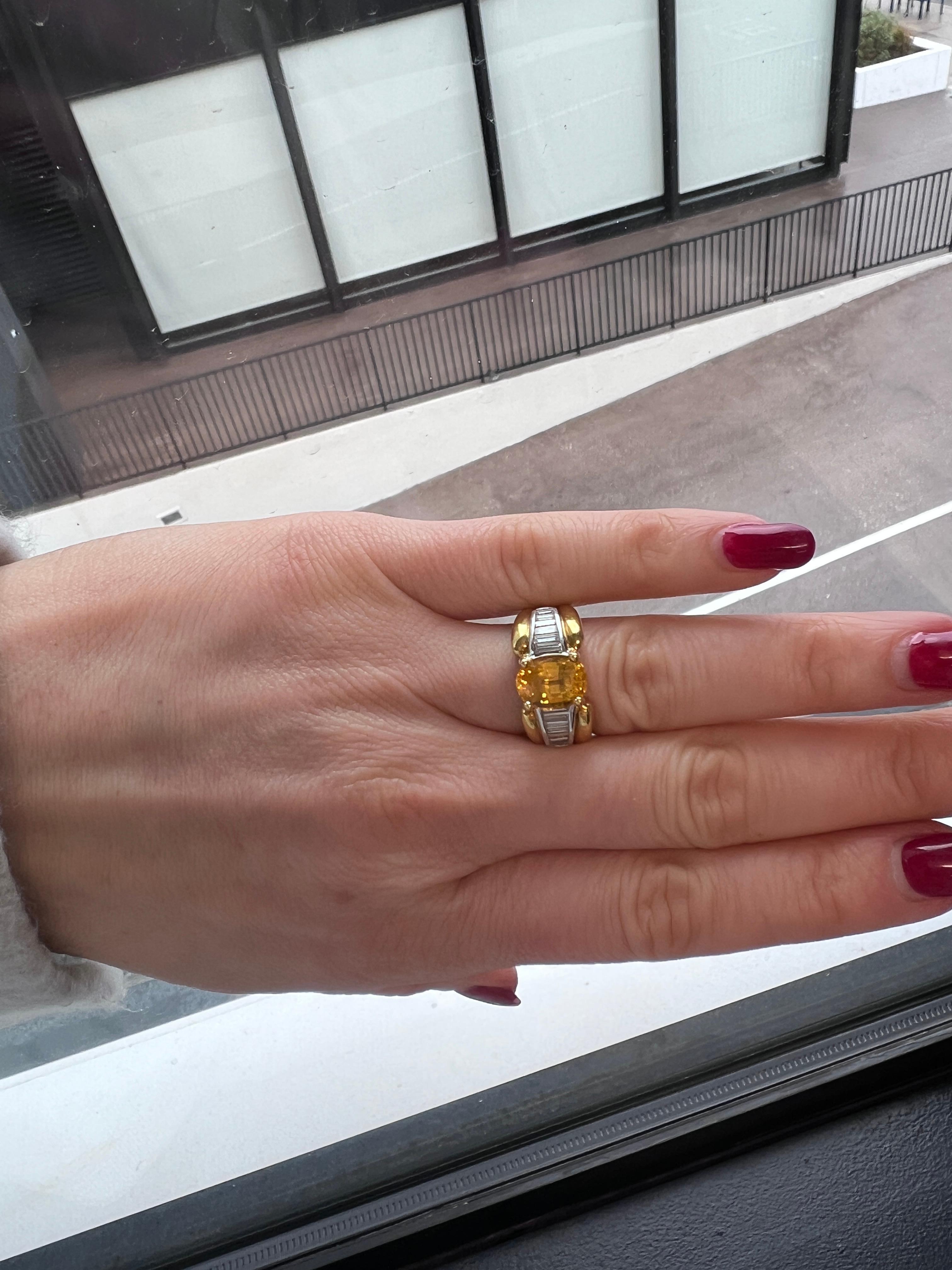 Retro 3.75 Carat Yellow-Orange Sapphire and Diamond Cocktail Ring For Sale 6