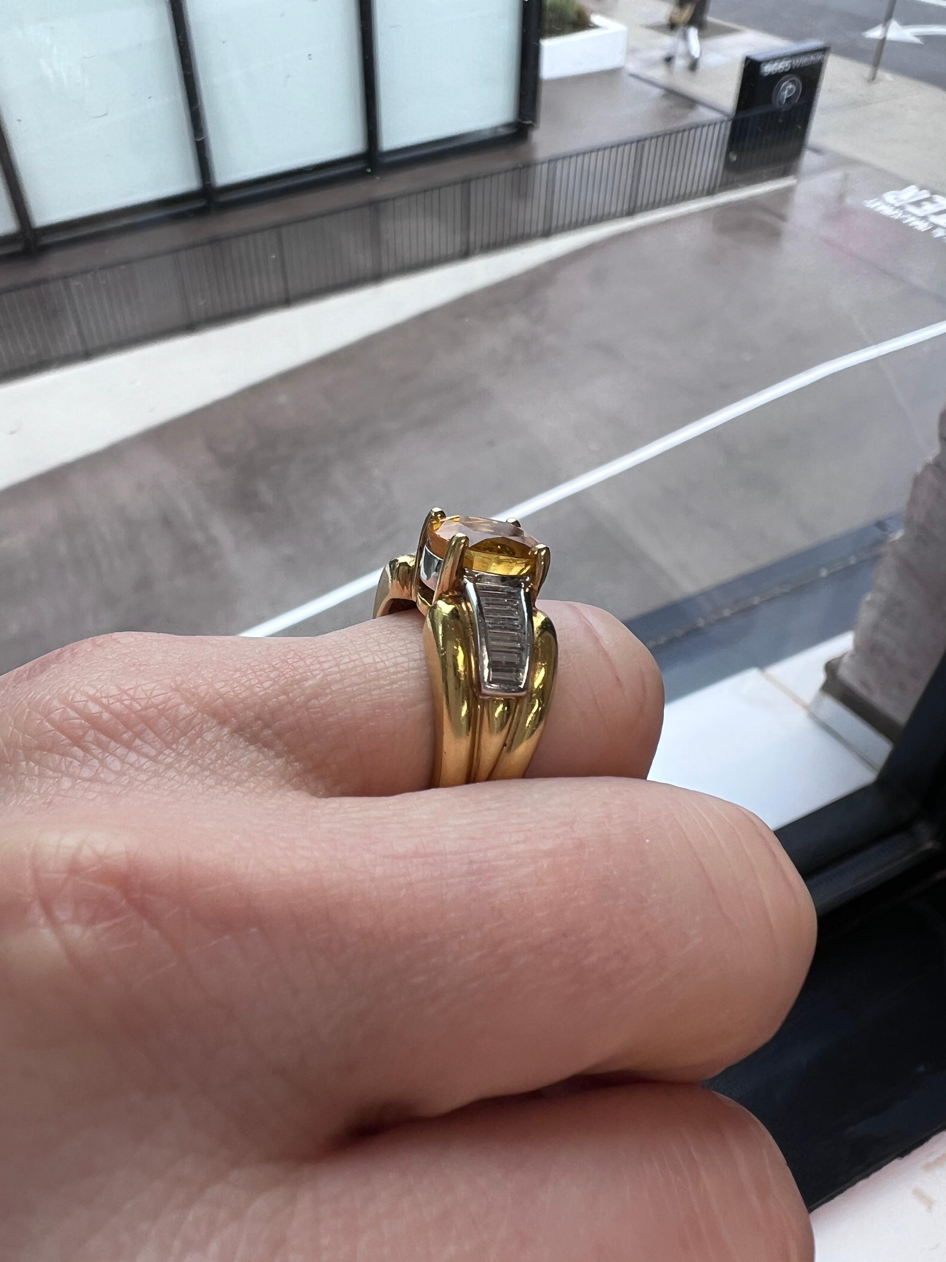 Retro 3.75 Carat Yellow-Orange Sapphire and Diamond Cocktail Ring For Sale 7