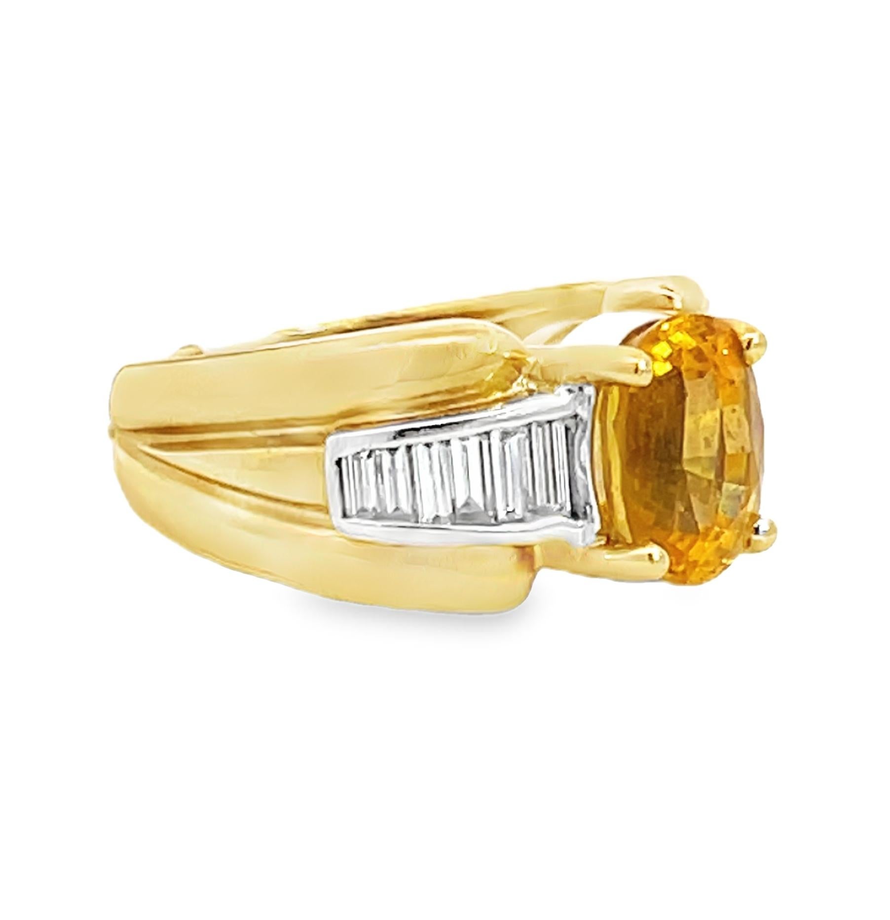 Oval Cut Retro 3.75 Carat Yellow-Orange Sapphire and Diamond Cocktail Ring For Sale