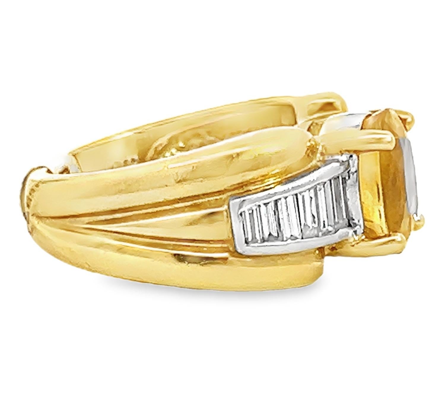 Retro 3.75 Carat Yellow-Orange Sapphire and Diamond Cocktail Ring In Excellent Condition For Sale In Beverly Hills, CA
