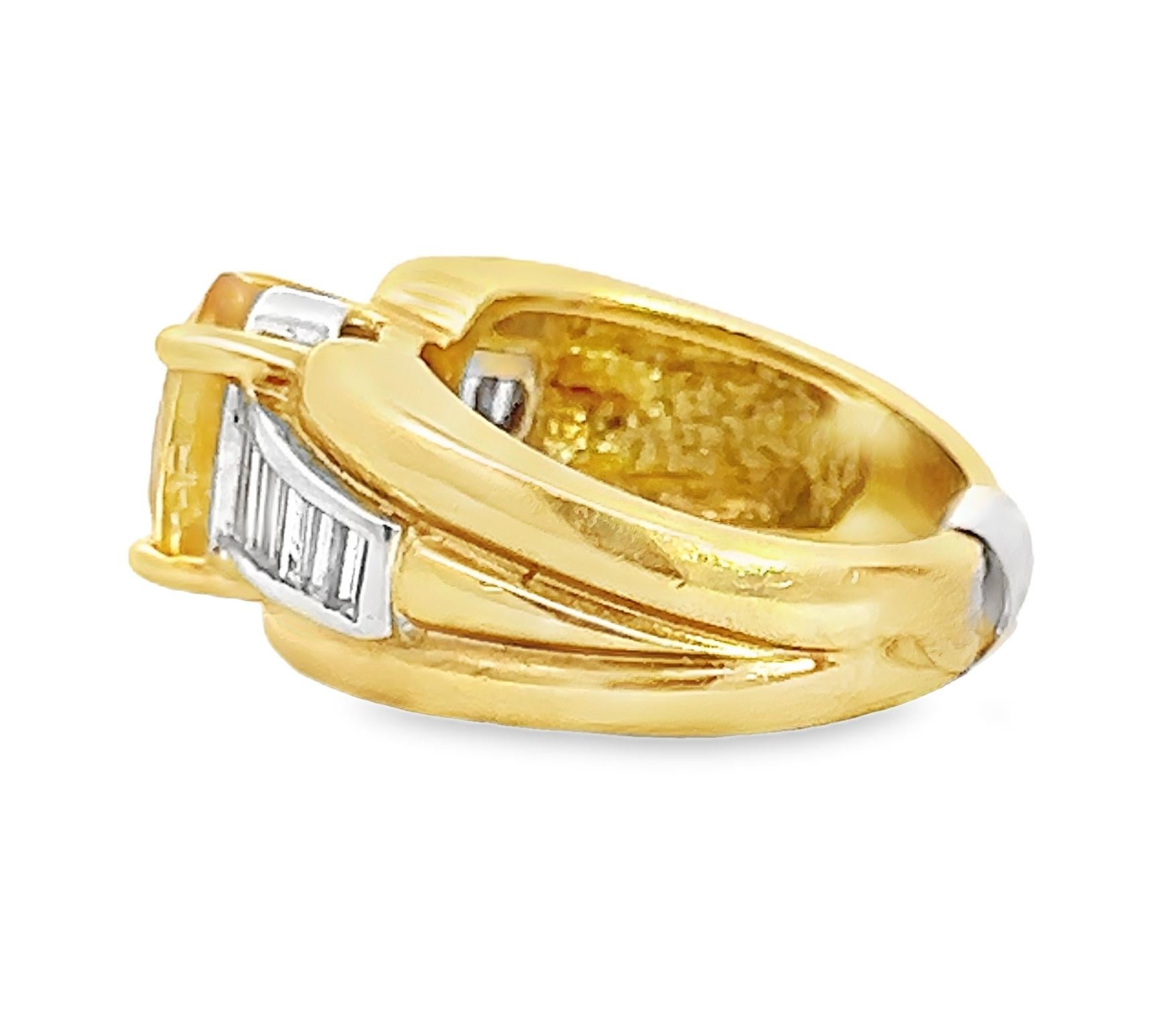 Retro 3.75 Carat Yellow-Orange Sapphire and Diamond Cocktail Ring For Sale 1