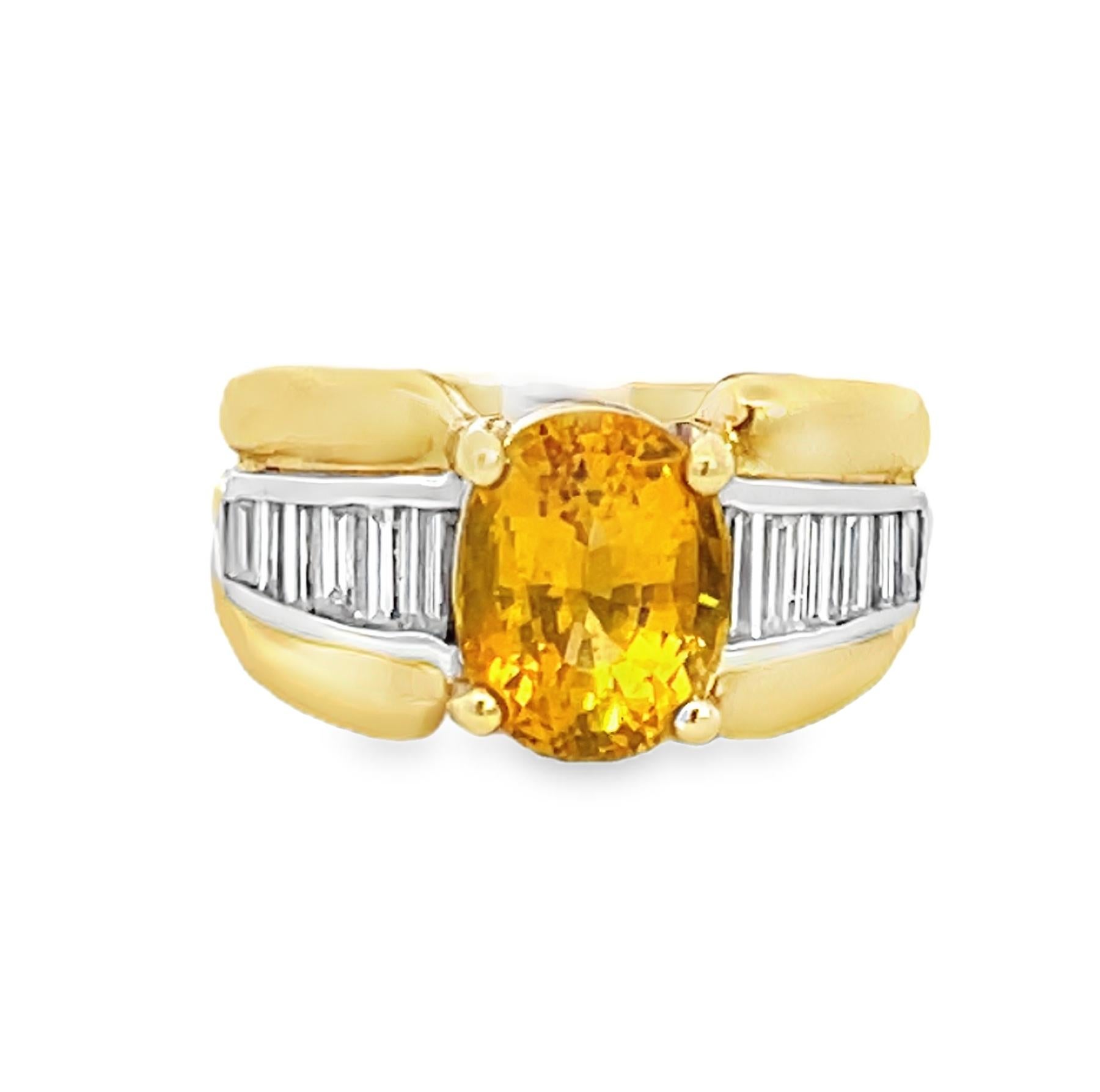 Retro 3.75 Carat Yellow-Orange Sapphire and Diamond Cocktail Ring For Sale 2