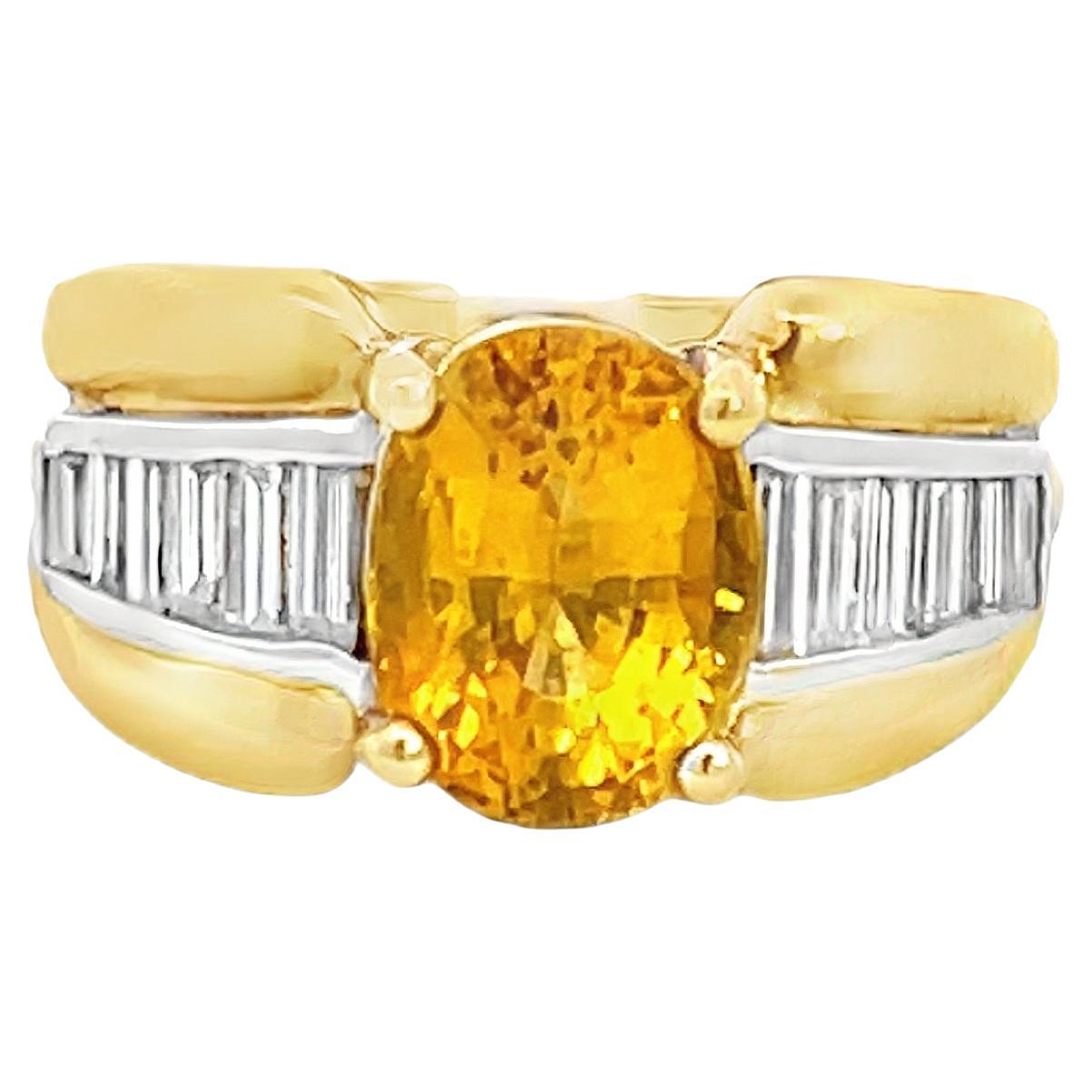 Retro 3.75 Carat Yellow-Orange Sapphire and Diamond Cocktail Ring For Sale