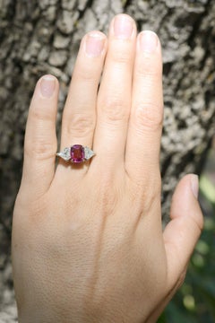 Retro 3.89 Carat Pink Sapphire & Diamond Engagement Ring GIA Certified