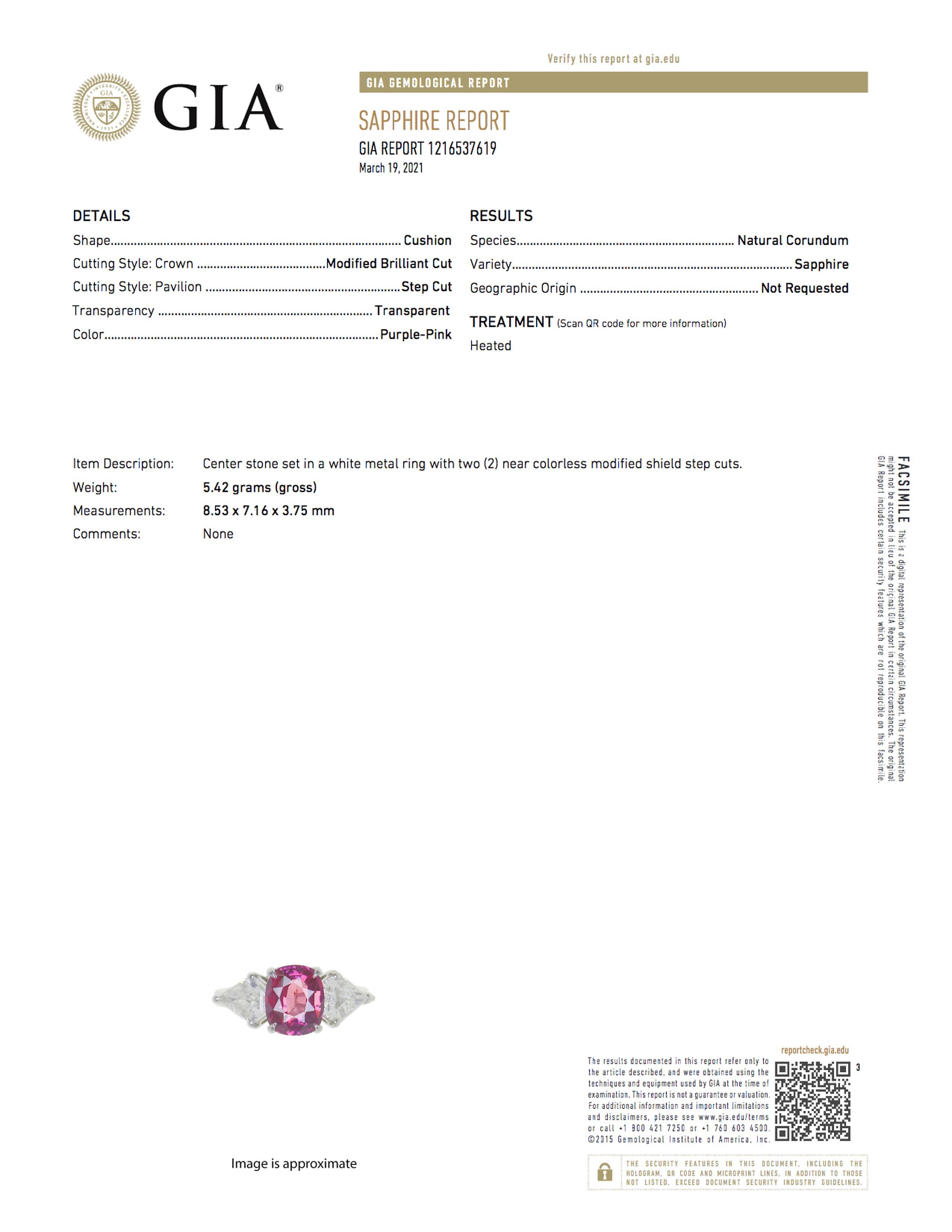 Bague de fiançailles rétro avec saphir rose de 3,89 carats et diamant certifié GIA Bon état - En vente à Santa Barbara, CA