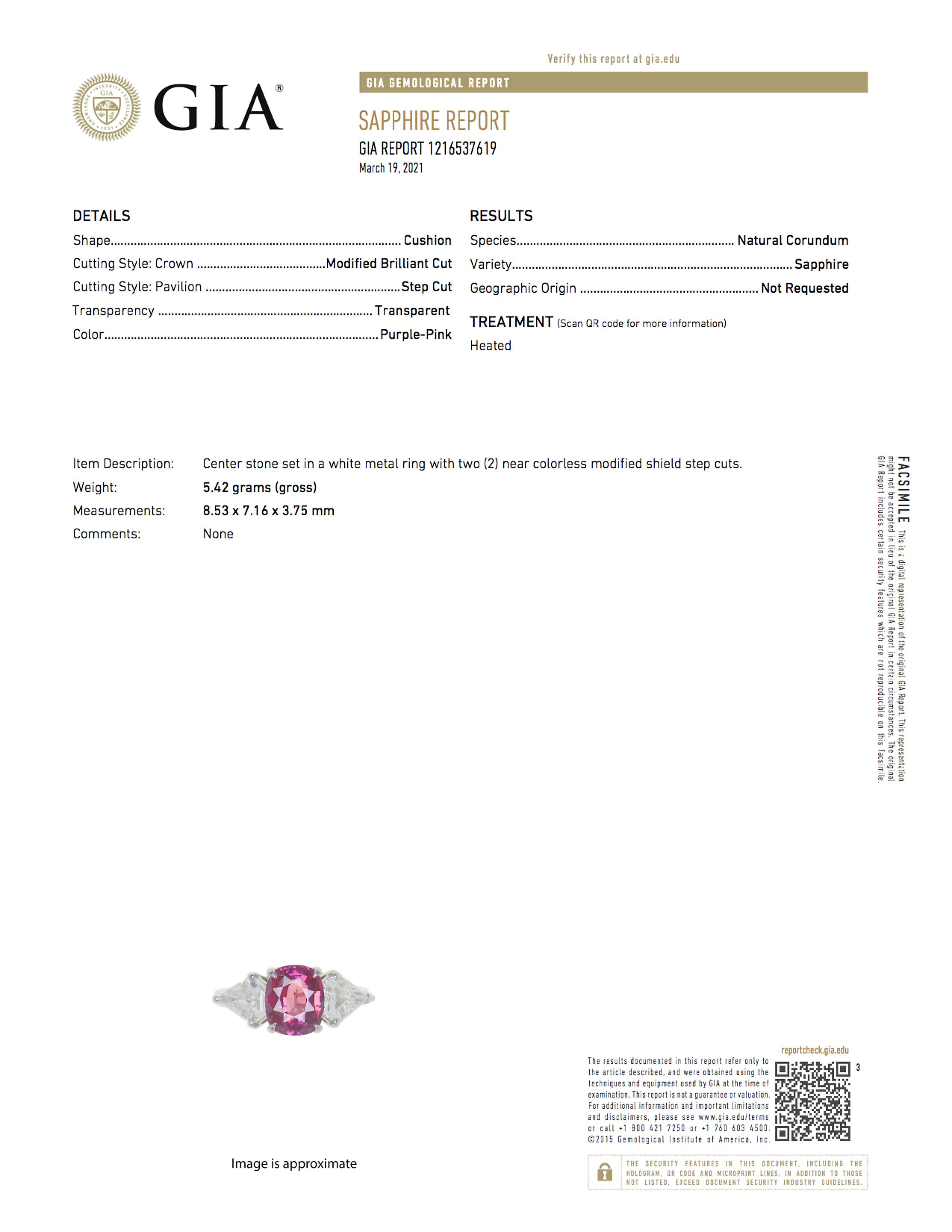 Women's Retro 3.89 Carat Pink Sapphire & Diamond Engagement Ring GIA Certified For Sale