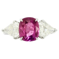 Retro 3.89 Carat Pink Sapphire & Diamond Engagement Ring GIA Certified