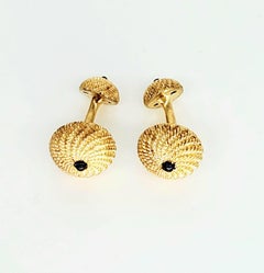 Retro 3D Rope Swirls Blue Sapphire Cabochon Cufflinks 14 Karat Gold