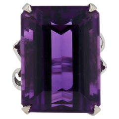 Retro 40 Carat Amethyst and 14k White Gold Cocktail Ring