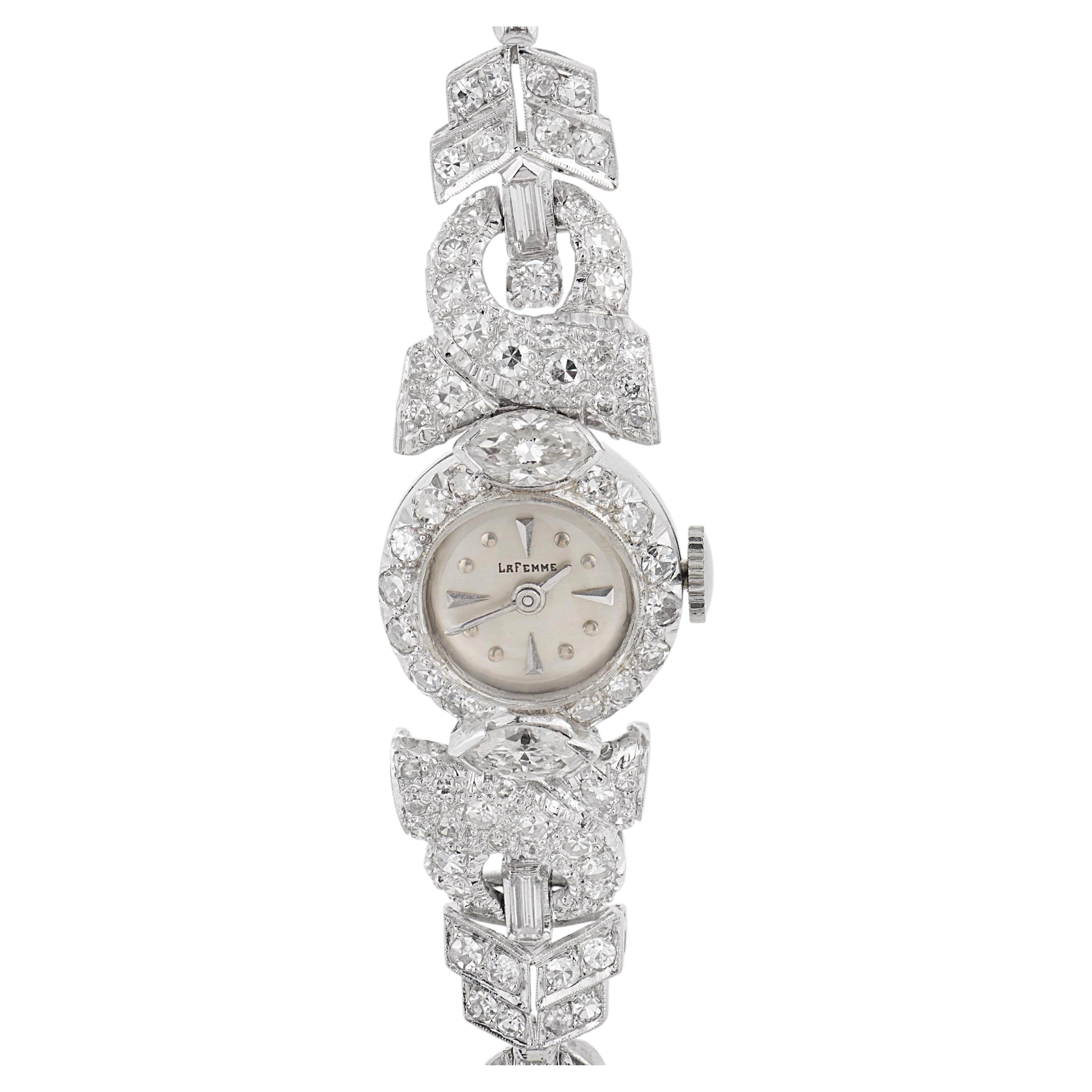 Retro 4.00 carat diamond platinum Ladies watch