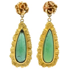 Retro 4.00 Carat Tourmaline 14 Karat Gold Drop Earrings