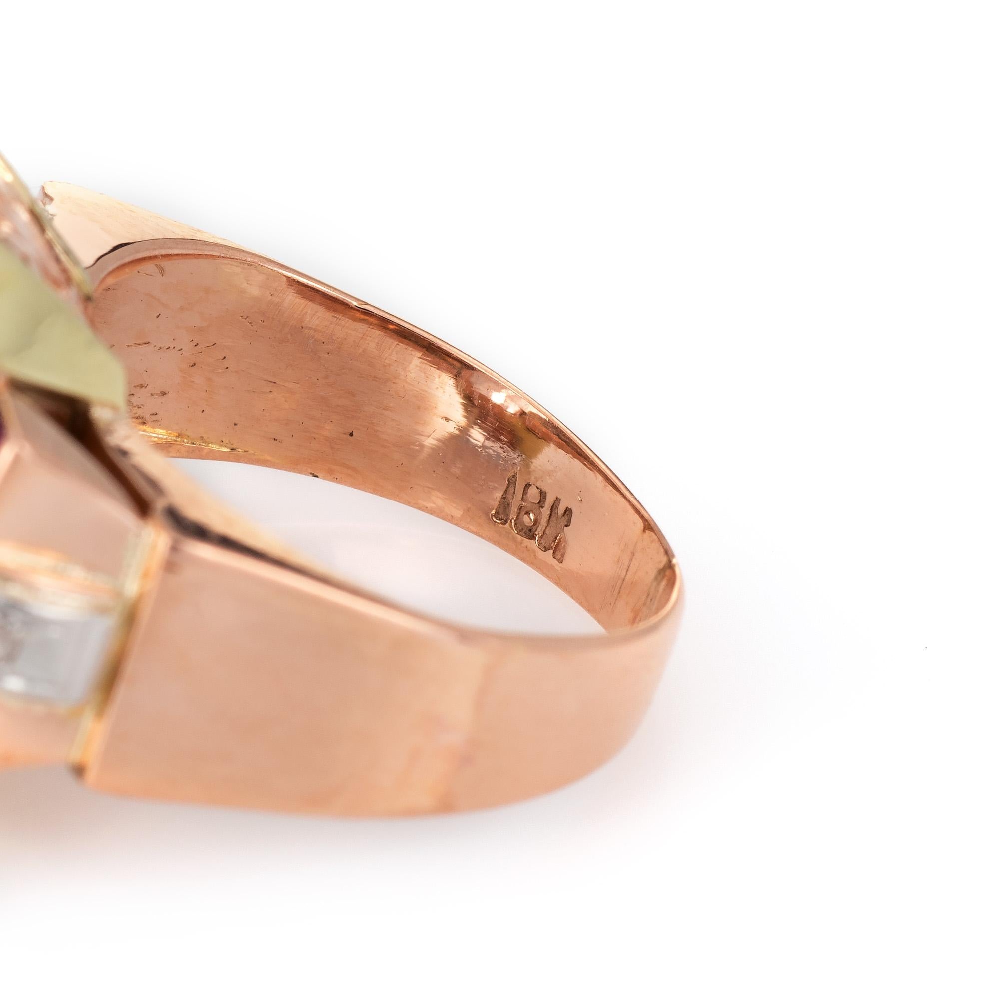 Women's Retro 40s Blue Topaz Ruby Diamond Ring Vintage 18k Rose Gold Pinky Cocktail 3.5