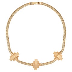Retro 40s Necklace 14k Gold Snake Chain Geometric Stations