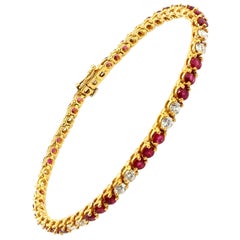 Retro 4.5 Carat Natural Colorless Diamond & Ruby Tennis Bracelet Circa 1985