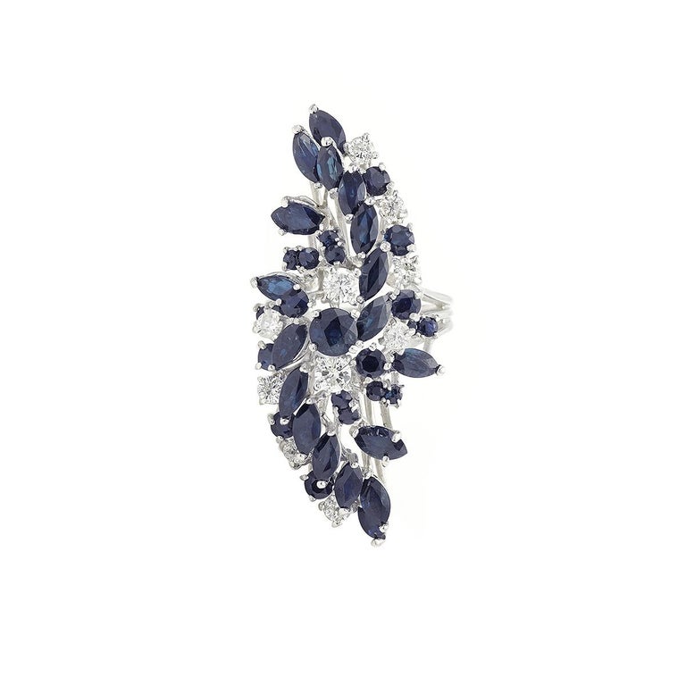 Retro 4.50 Carat Sapphires and Diamonds White Gold Cluster Cocktail ...