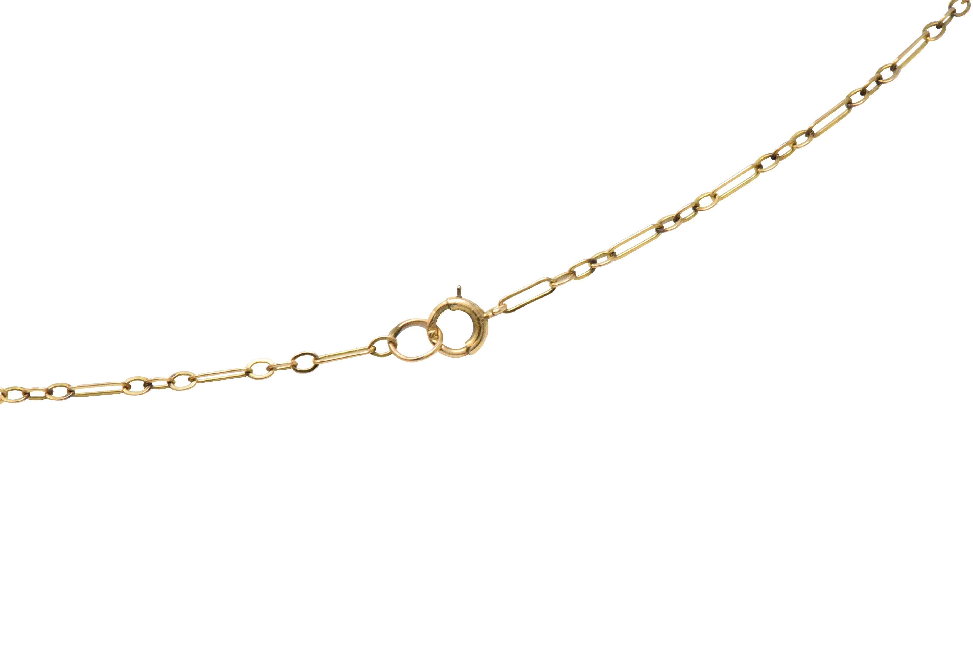 Women's or Men's Retro 4.75 Carat Blue Zircon Seed Pearl 14 Karat Gold Drop Necklace