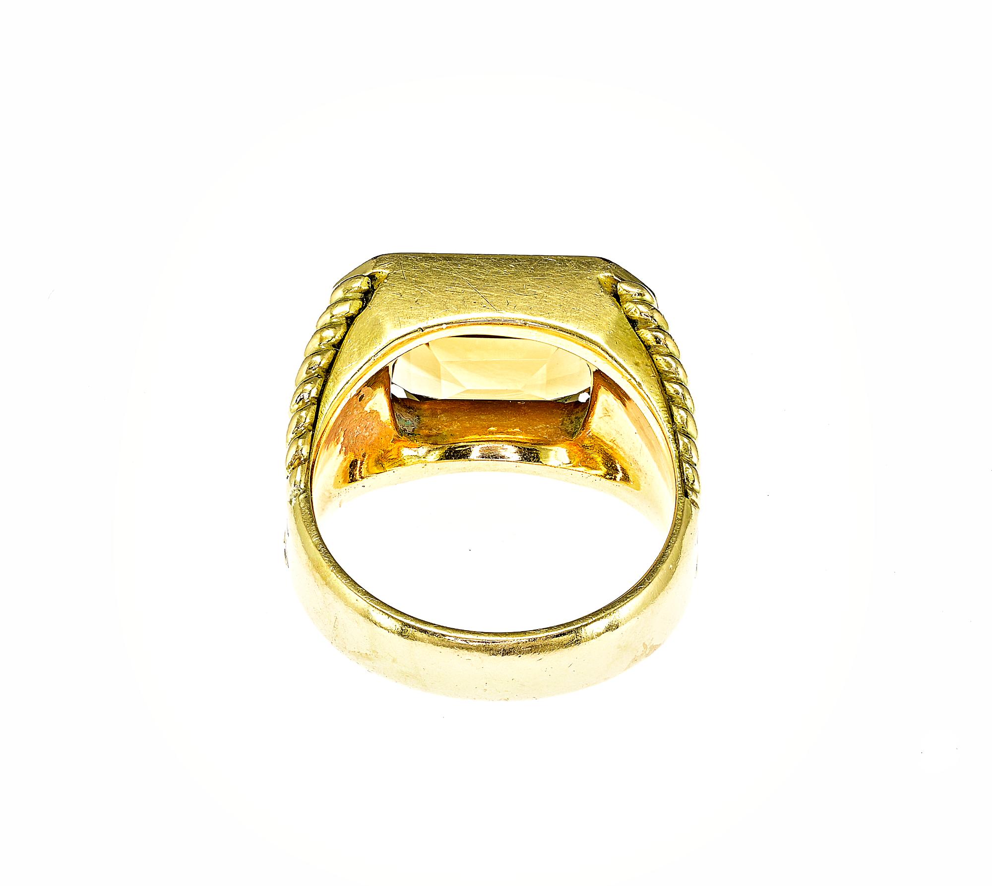 Retro 4.80 Ct Natural Citrine Black Enamel 18 KT ring 3