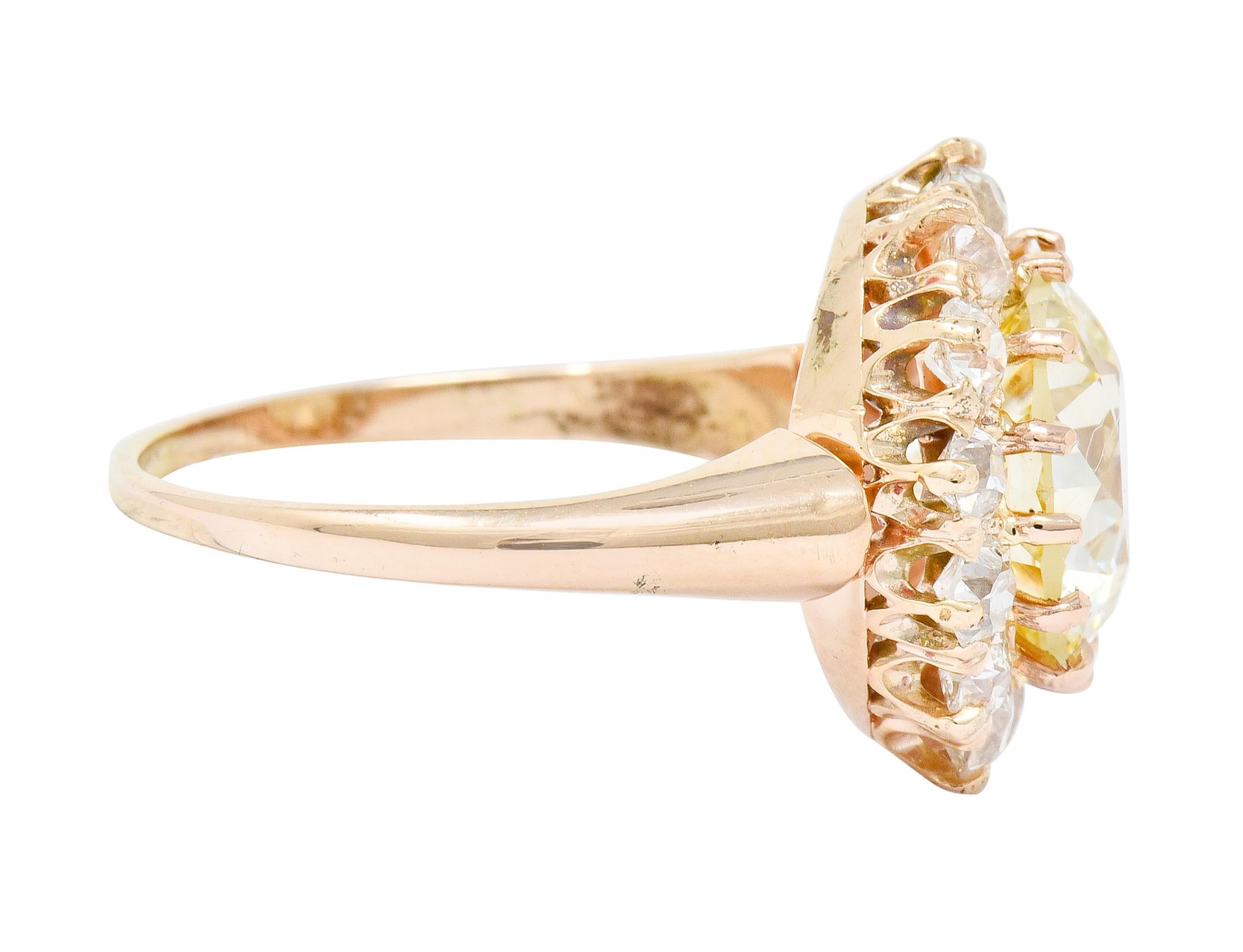 Late Victorian Victorian 4.94 Carat Old European Cut Diamond 14 Karat Rose Gold Cluster Ring