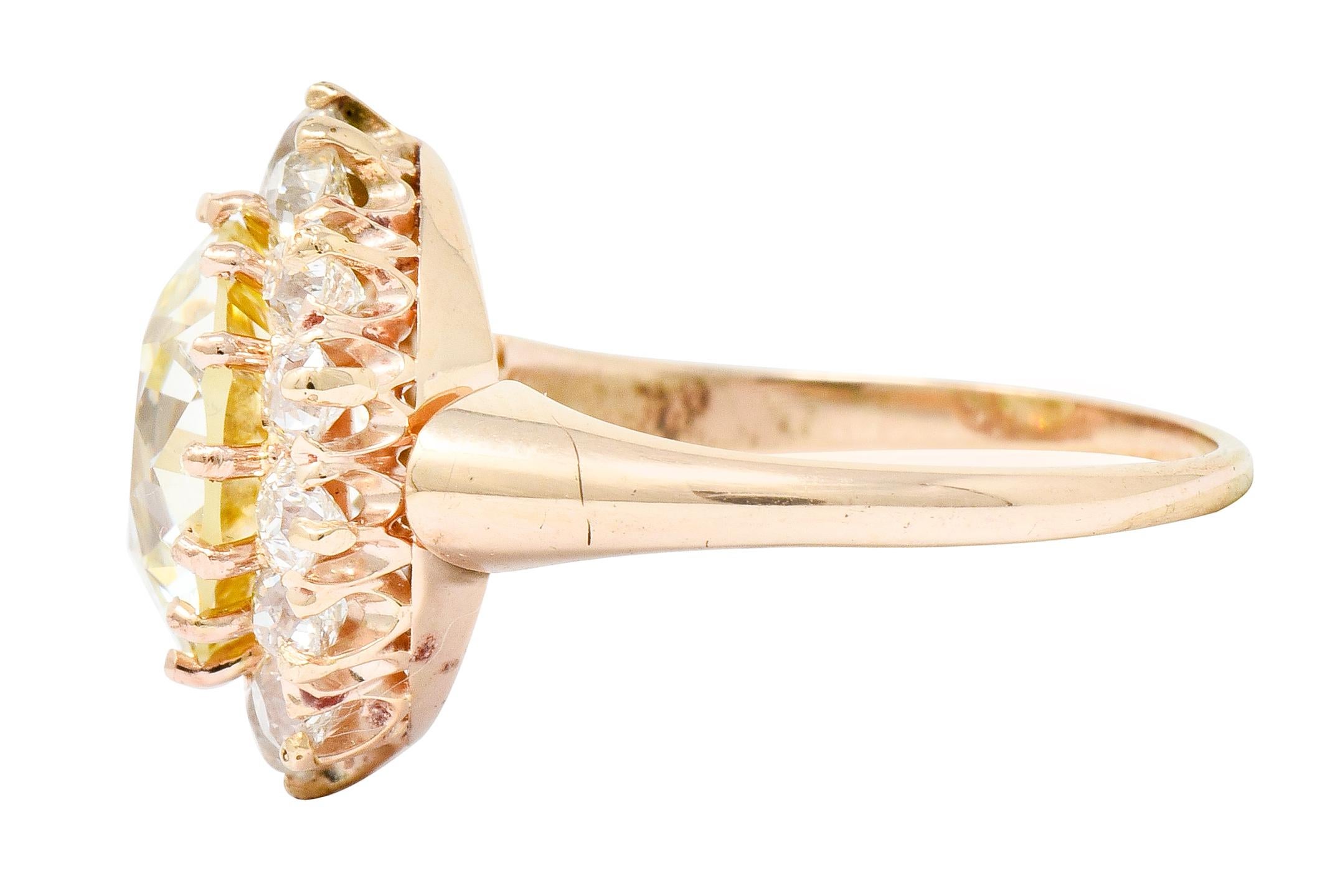 Women's or Men's Victorian 4.94 Carat Old European Cut Diamond 14 Karat Rose Gold Cluster Ring