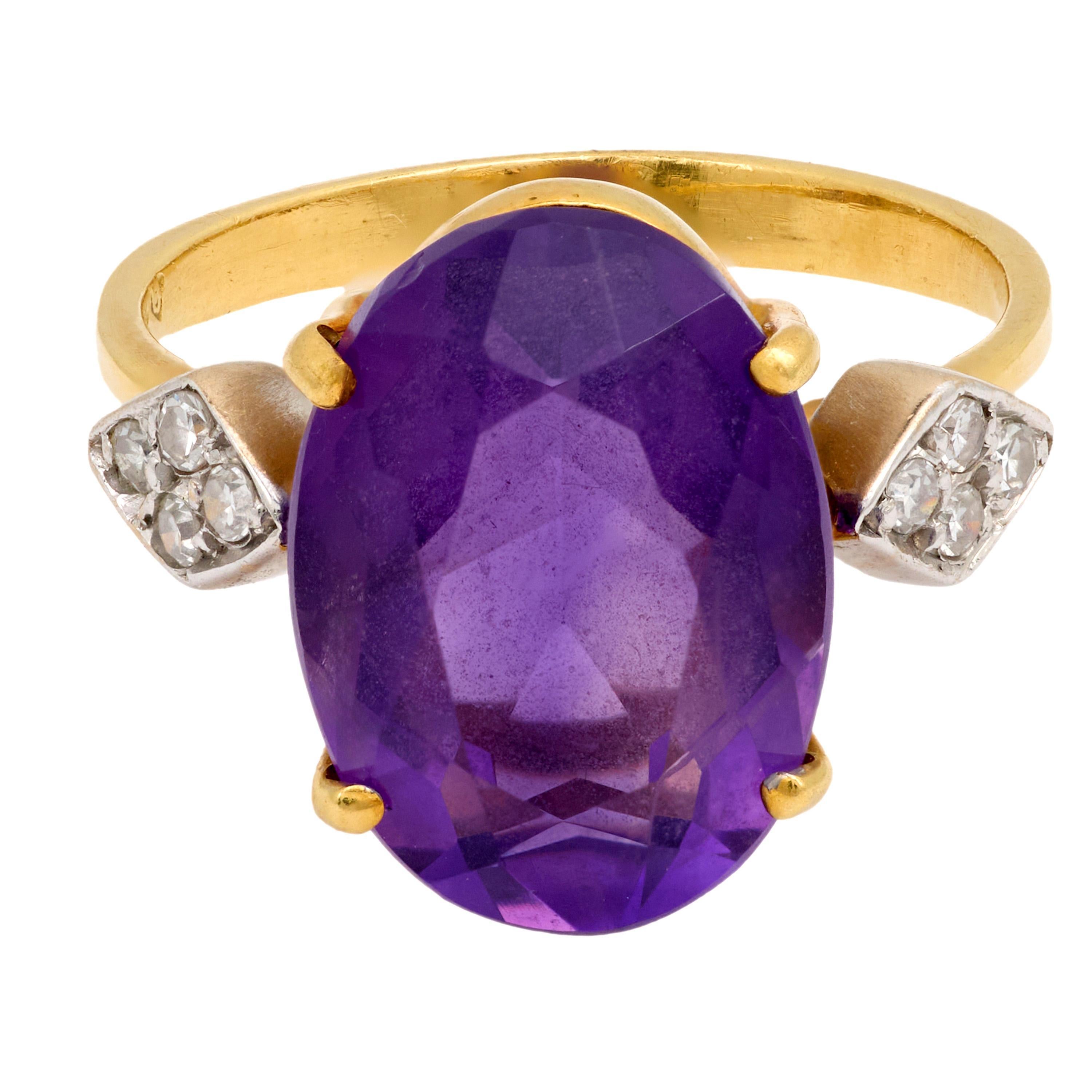 Rétro Retro 5 carat amethyst diamond 18k yellow and white gold cocktail ring in vendita