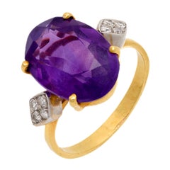 Retro 5 carat amethyst diamond 18k yellow and white gold cocktail ring