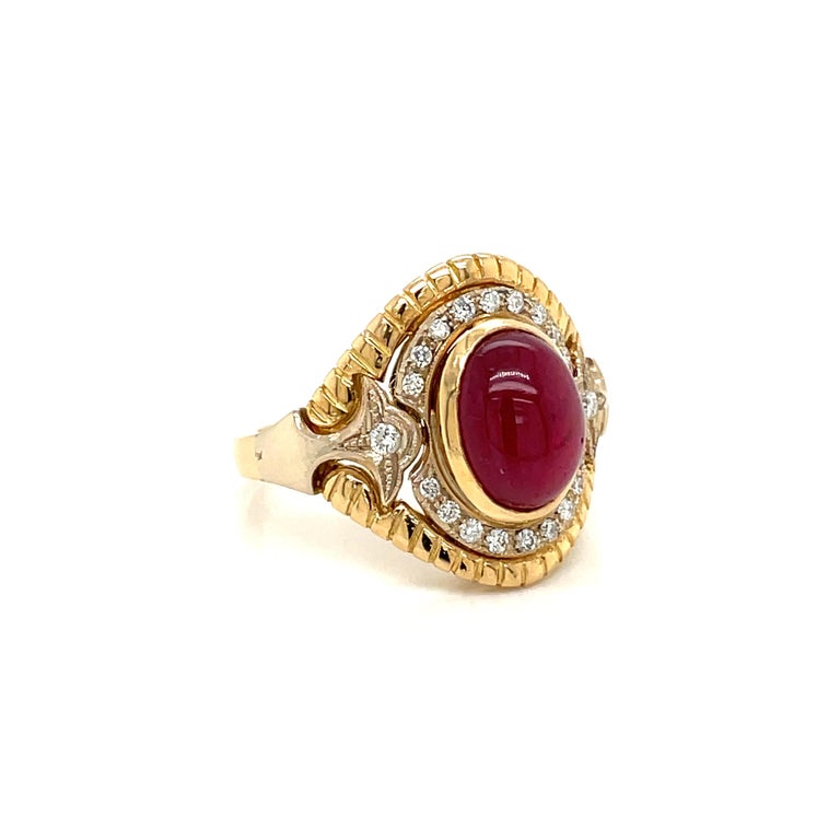 Retro 5 Carat Ruby Diamond Cocktail Ring For Sale at 1stDibs