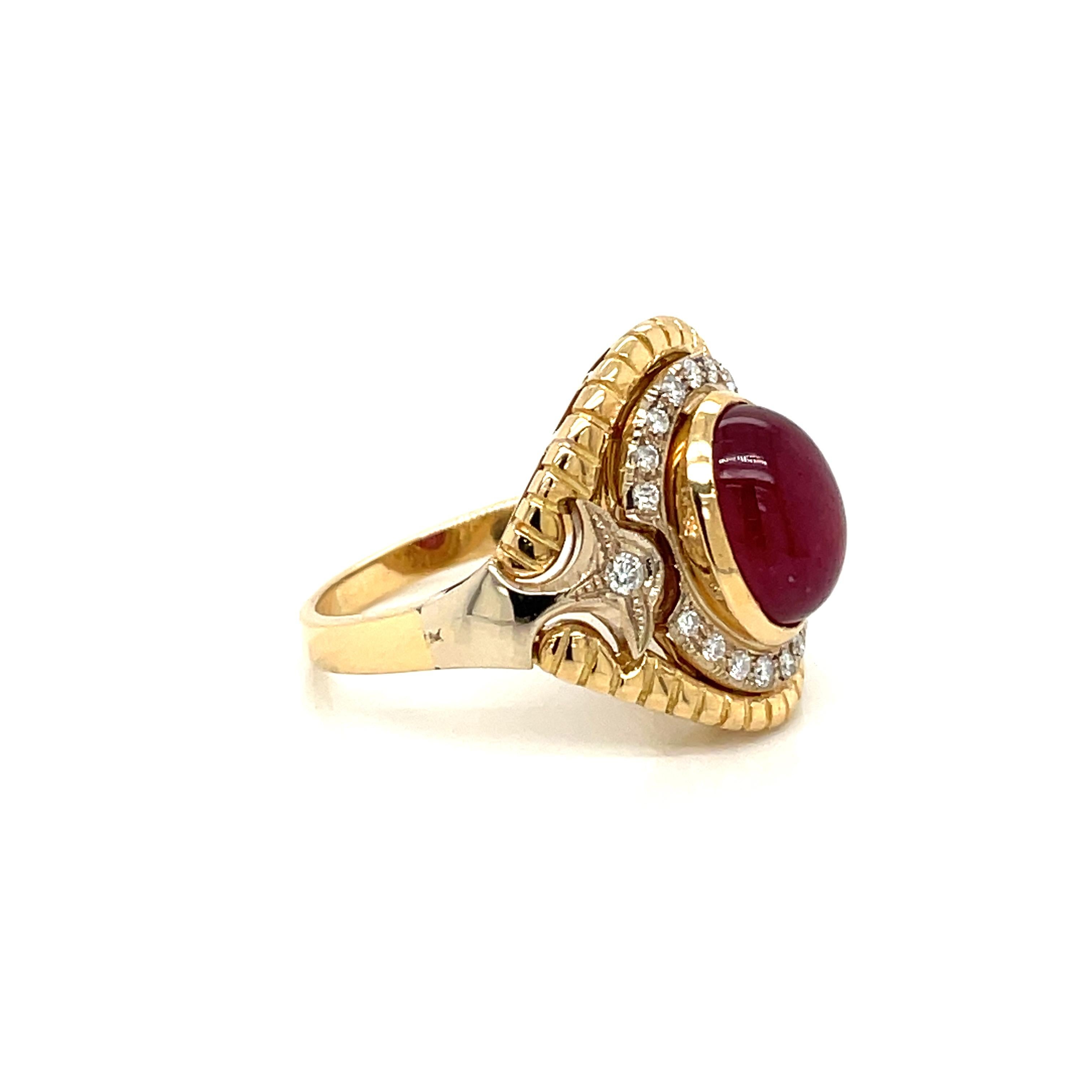 Cabochon Retro 5 Carat Ruby Diamond Cocktail Ring For Sale