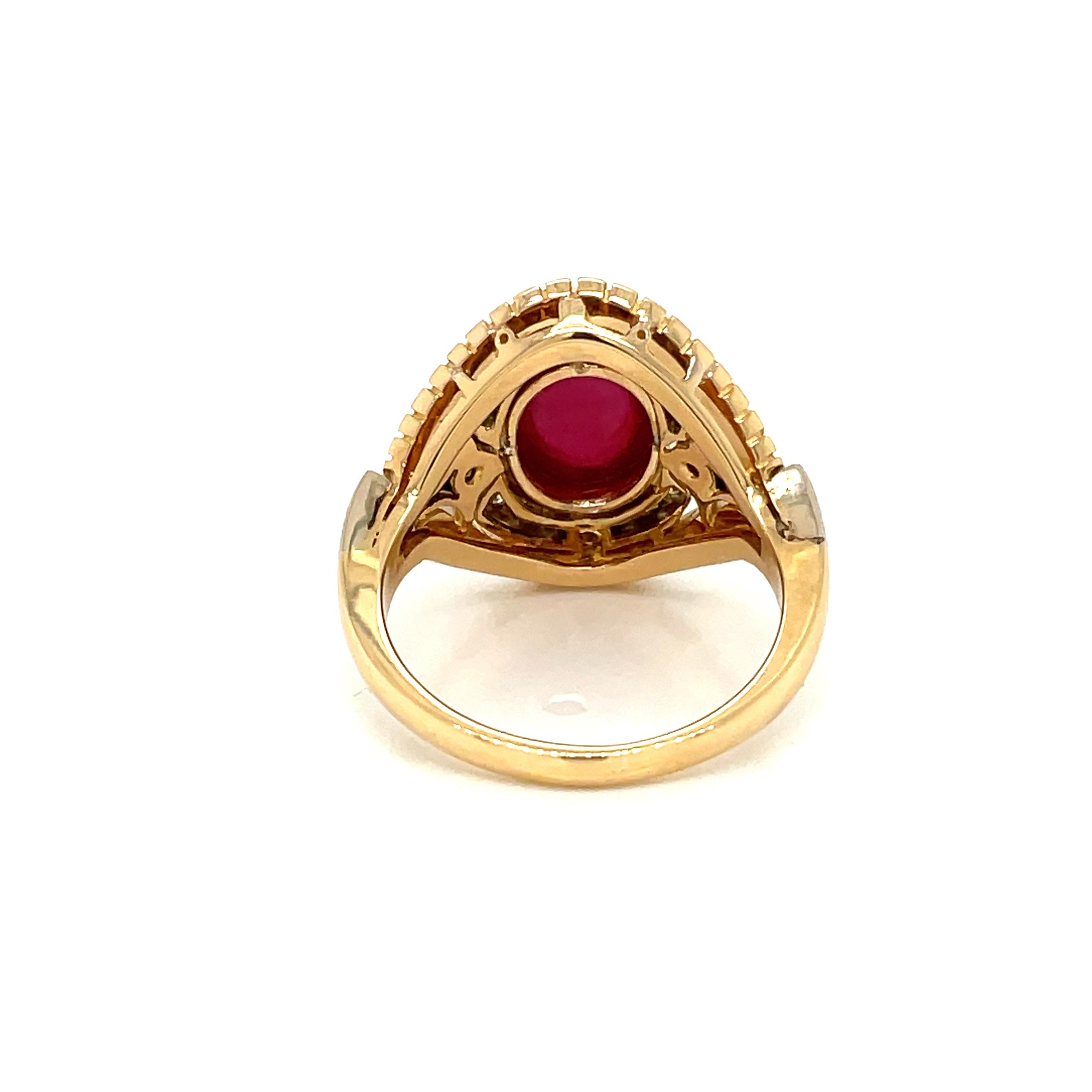 Retro 5 Carat Ruby Diamond Cocktail Ring In Excellent Condition For Sale In Napoli, Italy